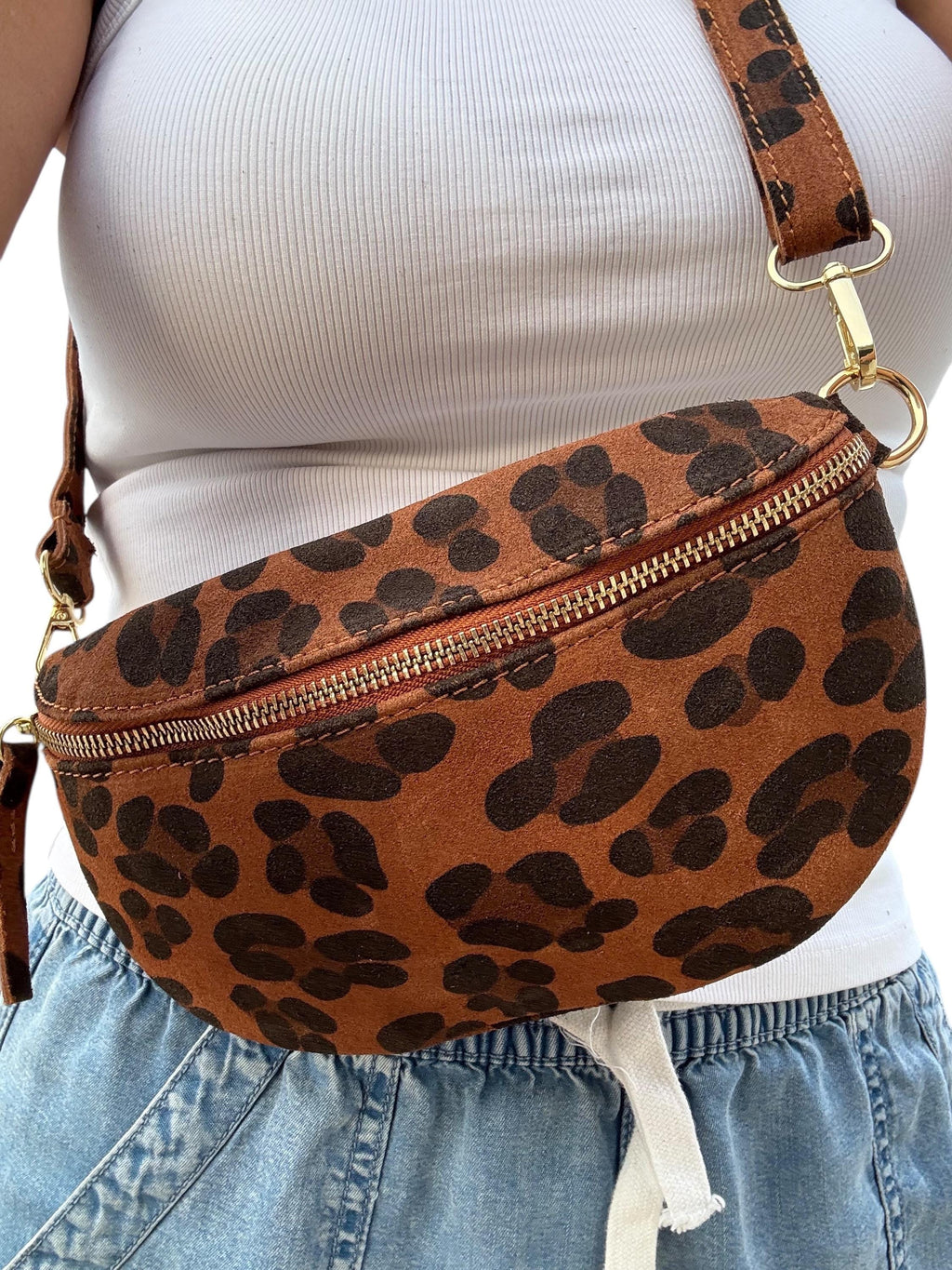 Leopard Print Genuine Leather Belt Bag