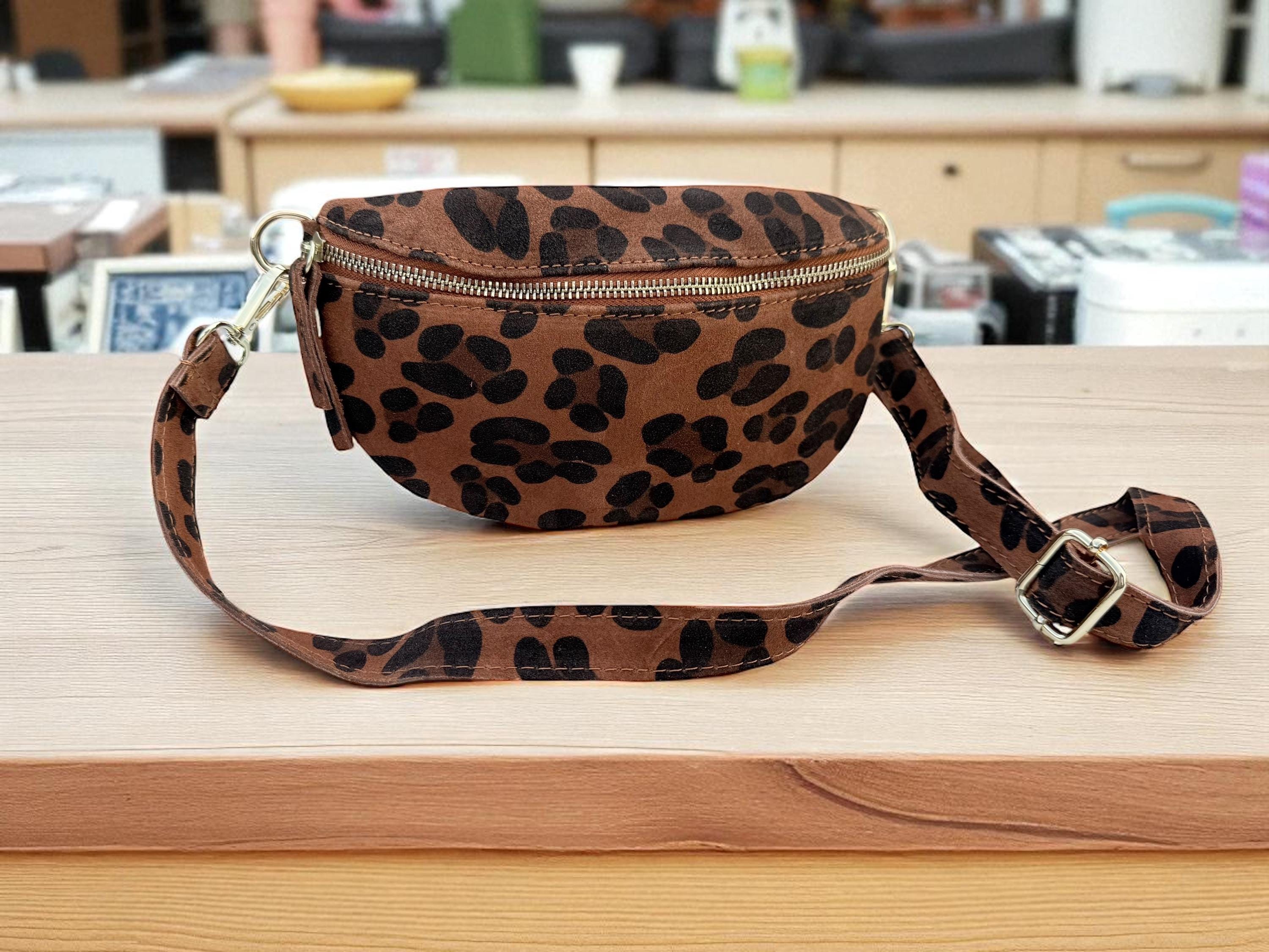 Leopard Print Genuine Leather Belt Bag