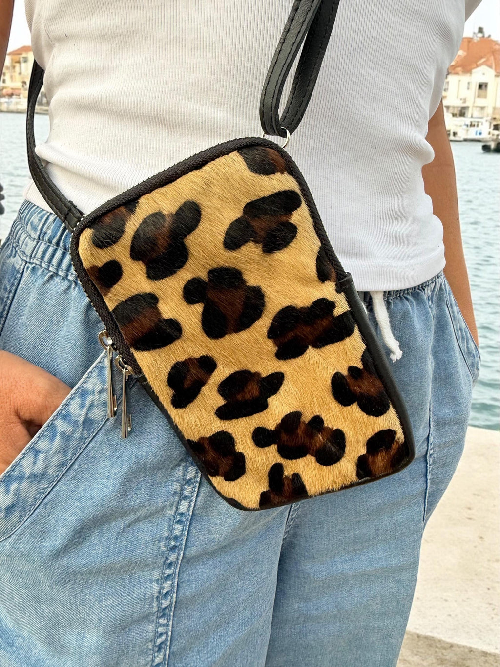 Leopard Print leather Phone Bag