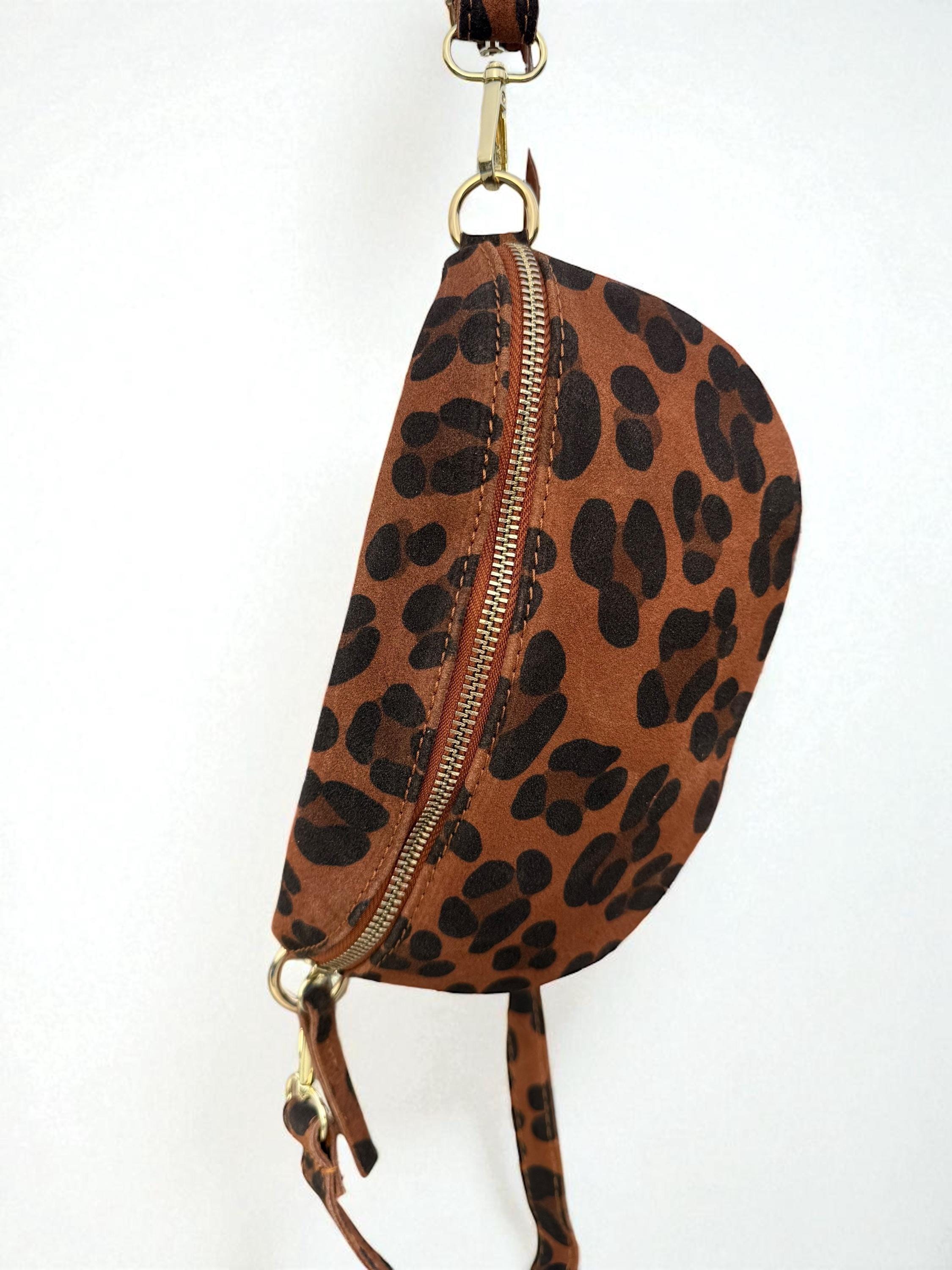 Leopard Print Genuine Leather Belt Bag
