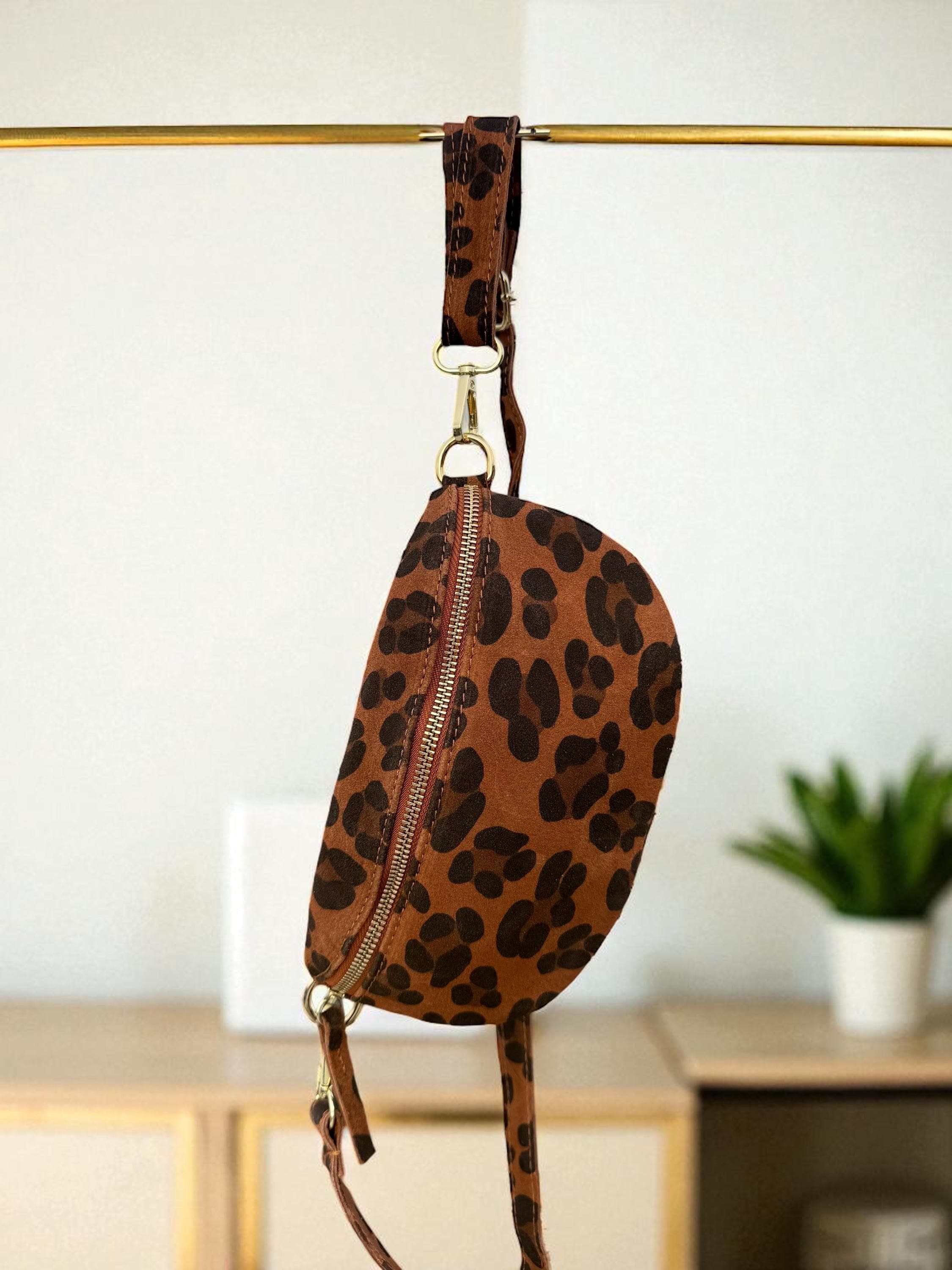 Leopard Print Genuine Leather Belt Bag