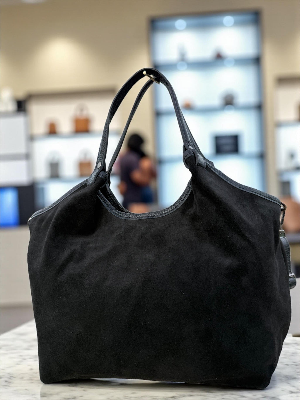 Medium size suede black shopper Bag