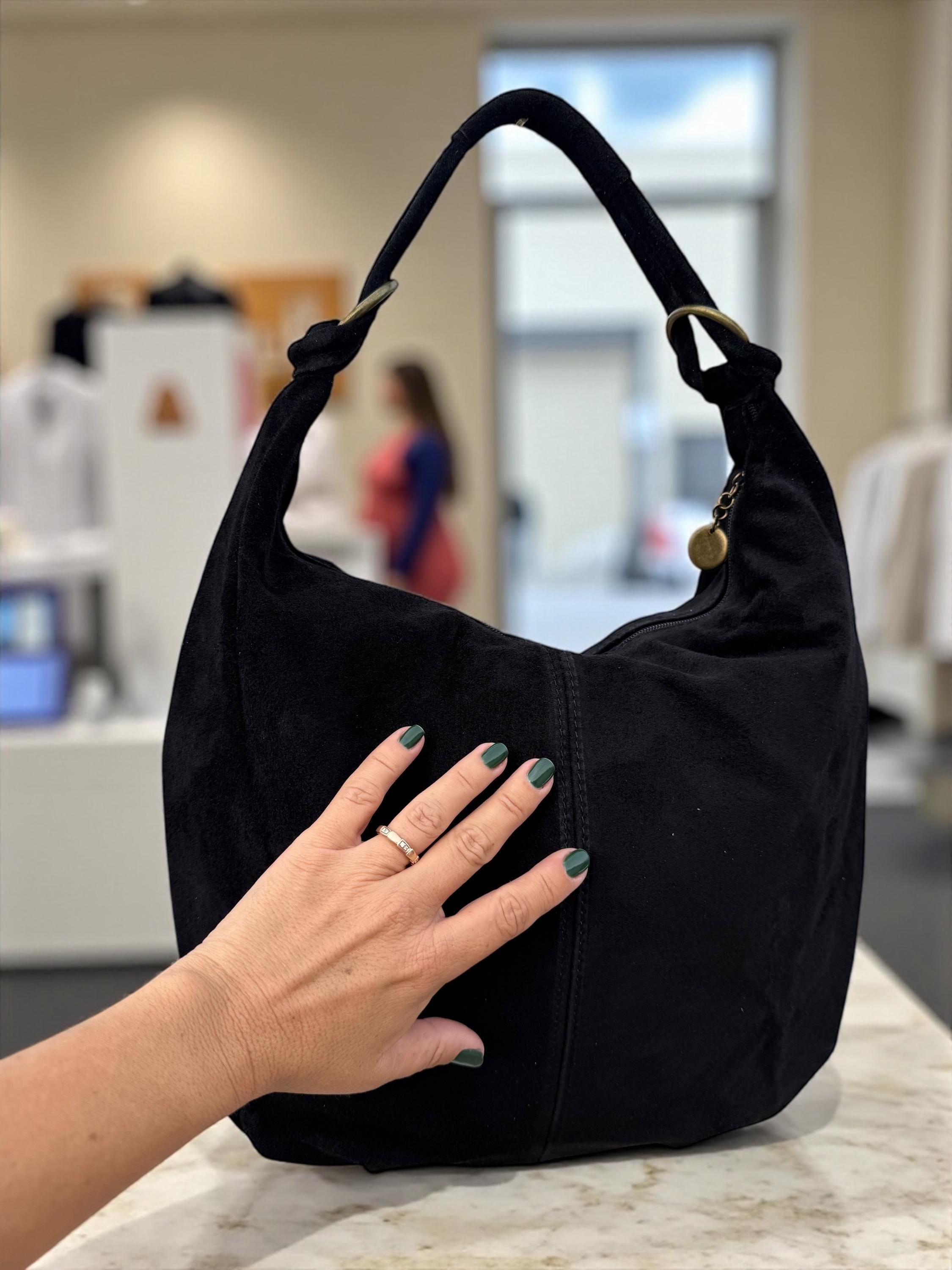 Large black suede boho Tote Bag
