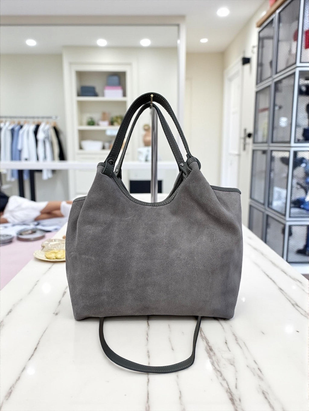 Medium size suede black shopper Bag