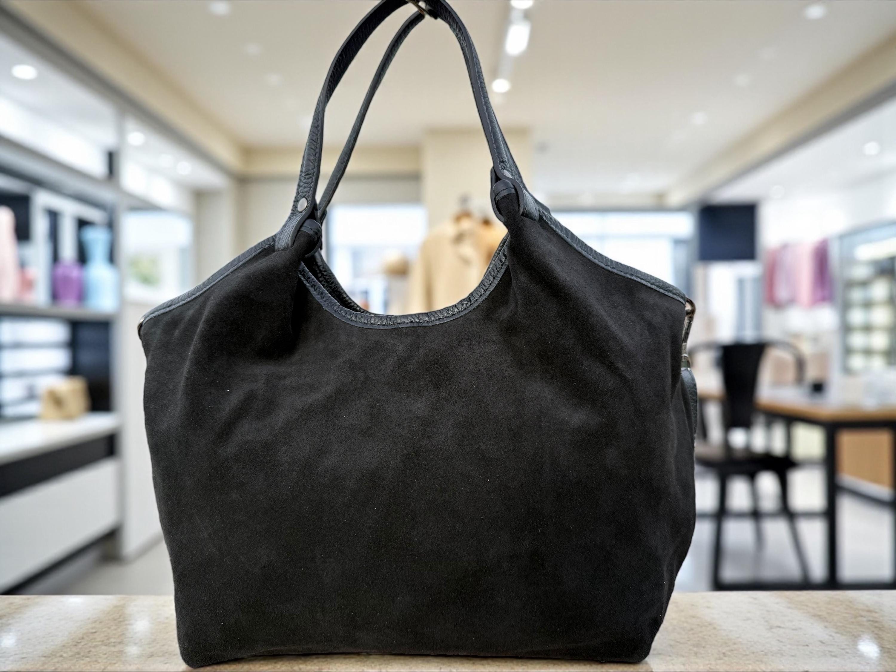 Medium size suede black shopper Bag