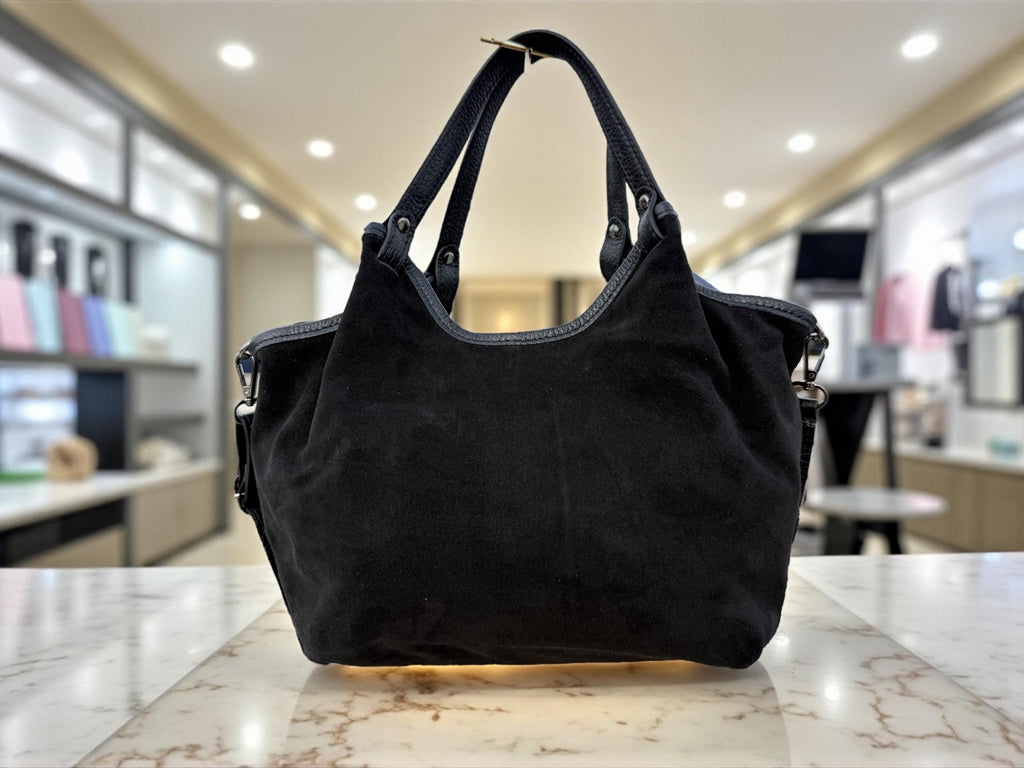 Medium size suede black shopper Bag
