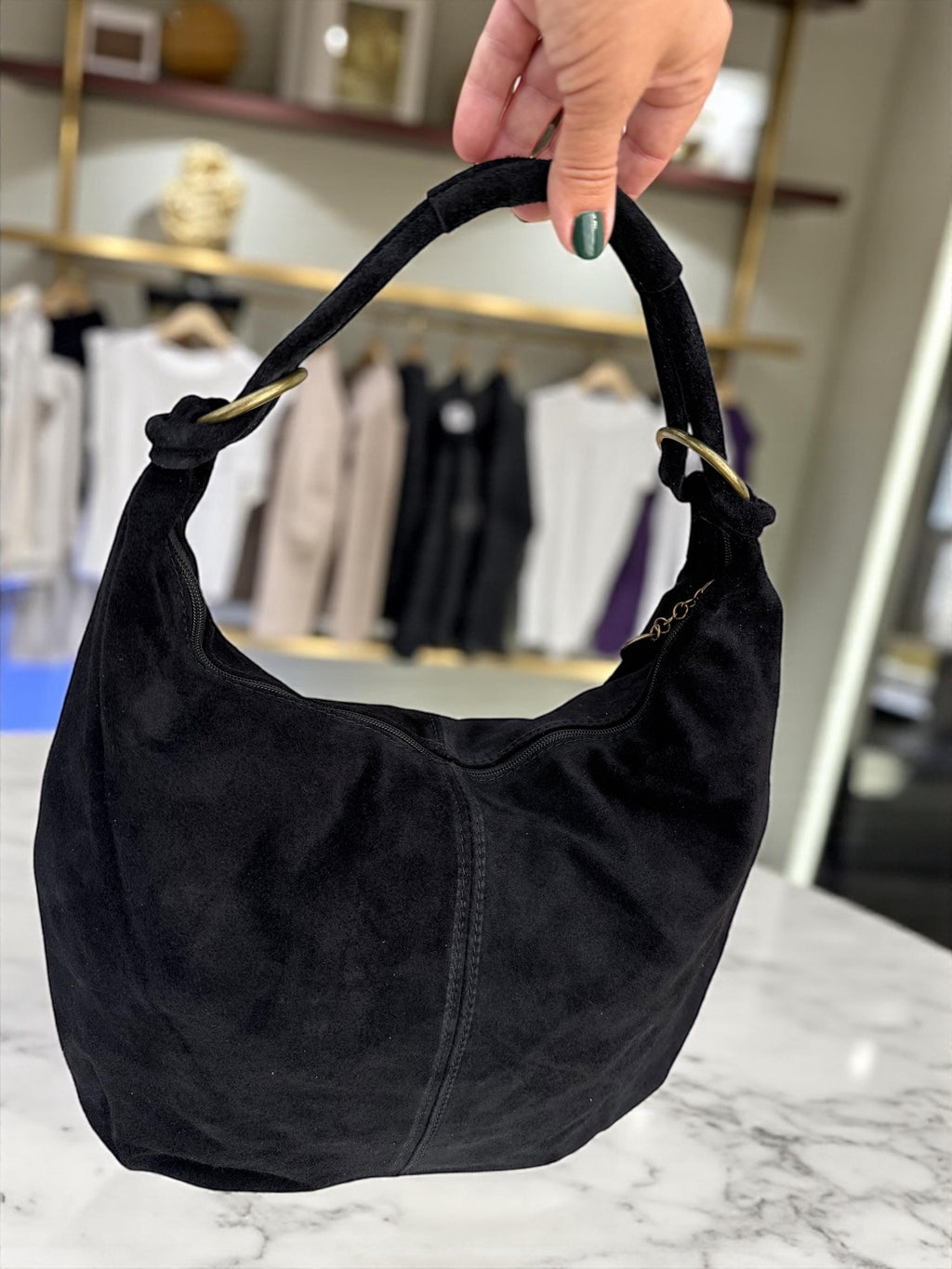 Large black suede boho Tote Bag