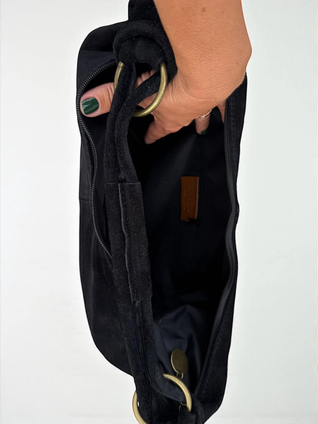 Large black suede boho Tote Bag