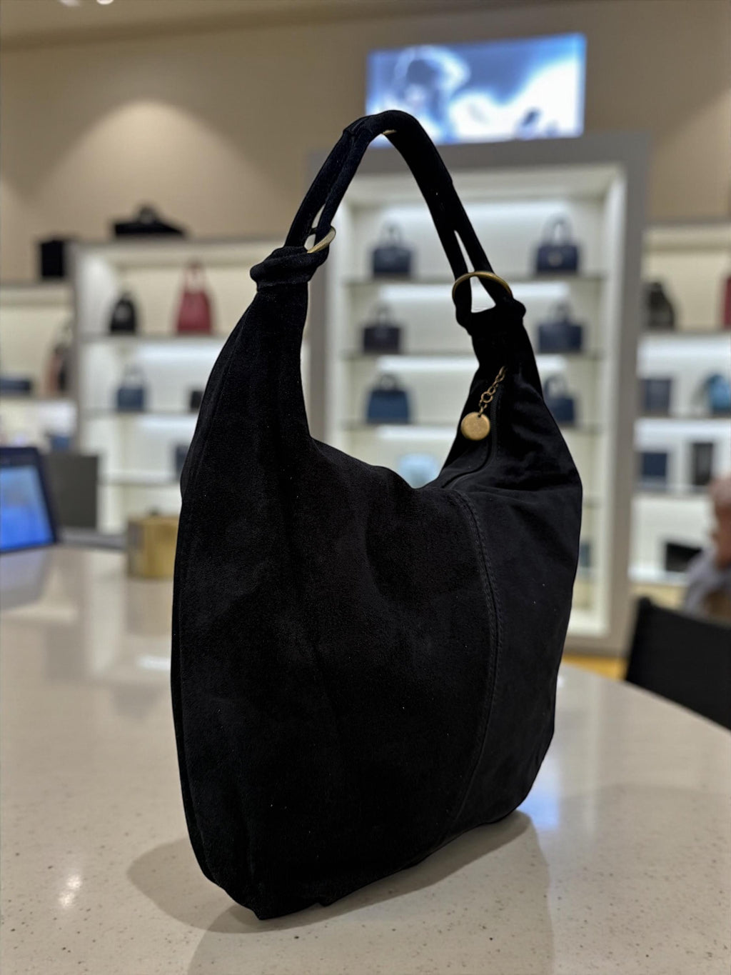 Large black suede boho Tote Bag