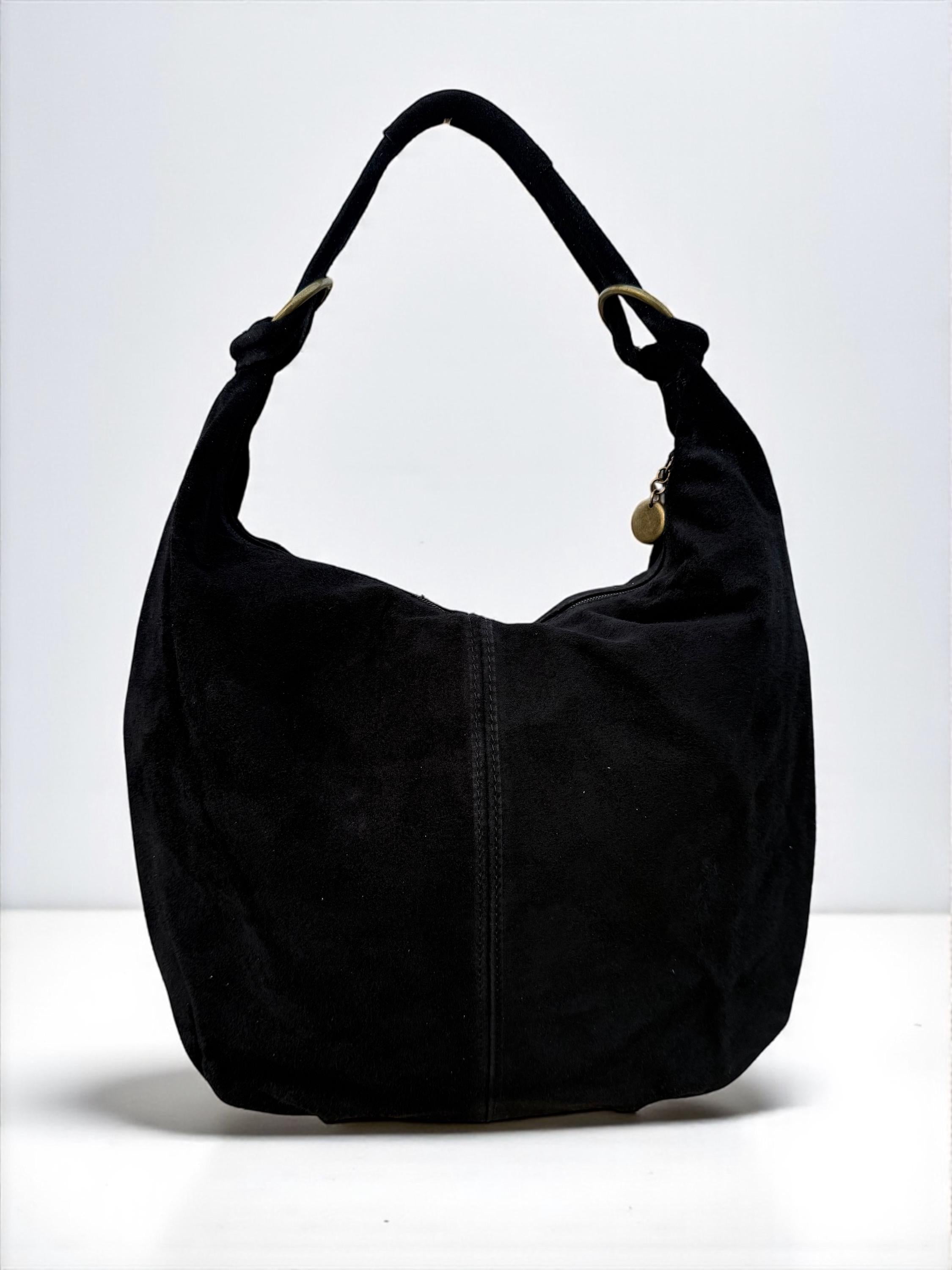 Large black suede boho Tote Bag
