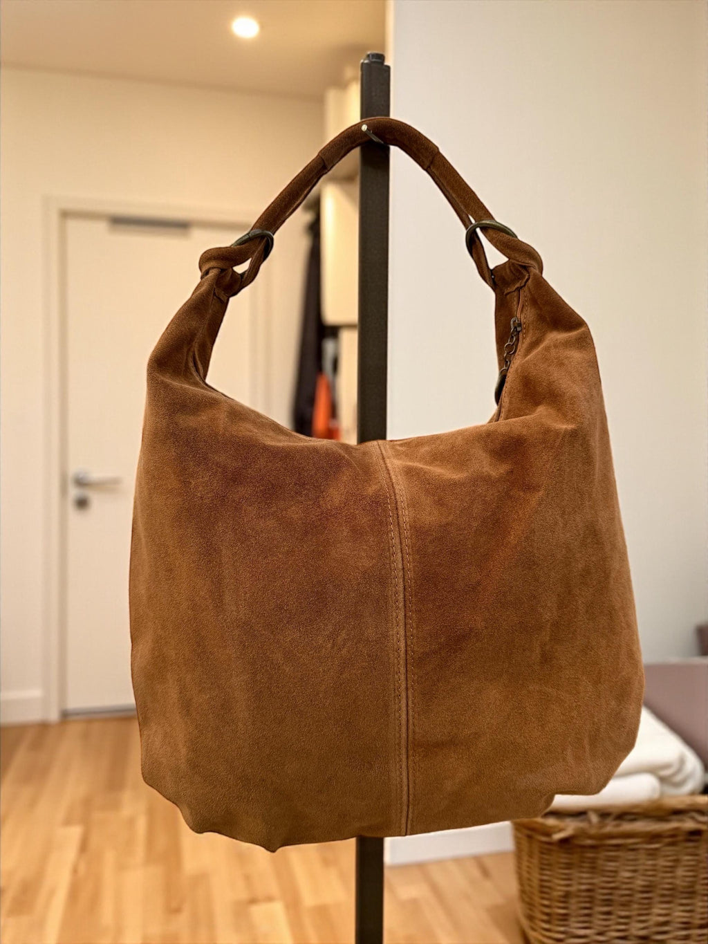 Brown Suede hobo Tote Bag