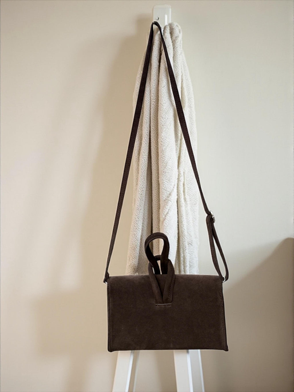 Suede dark Brown Looped Top handle Handbag
