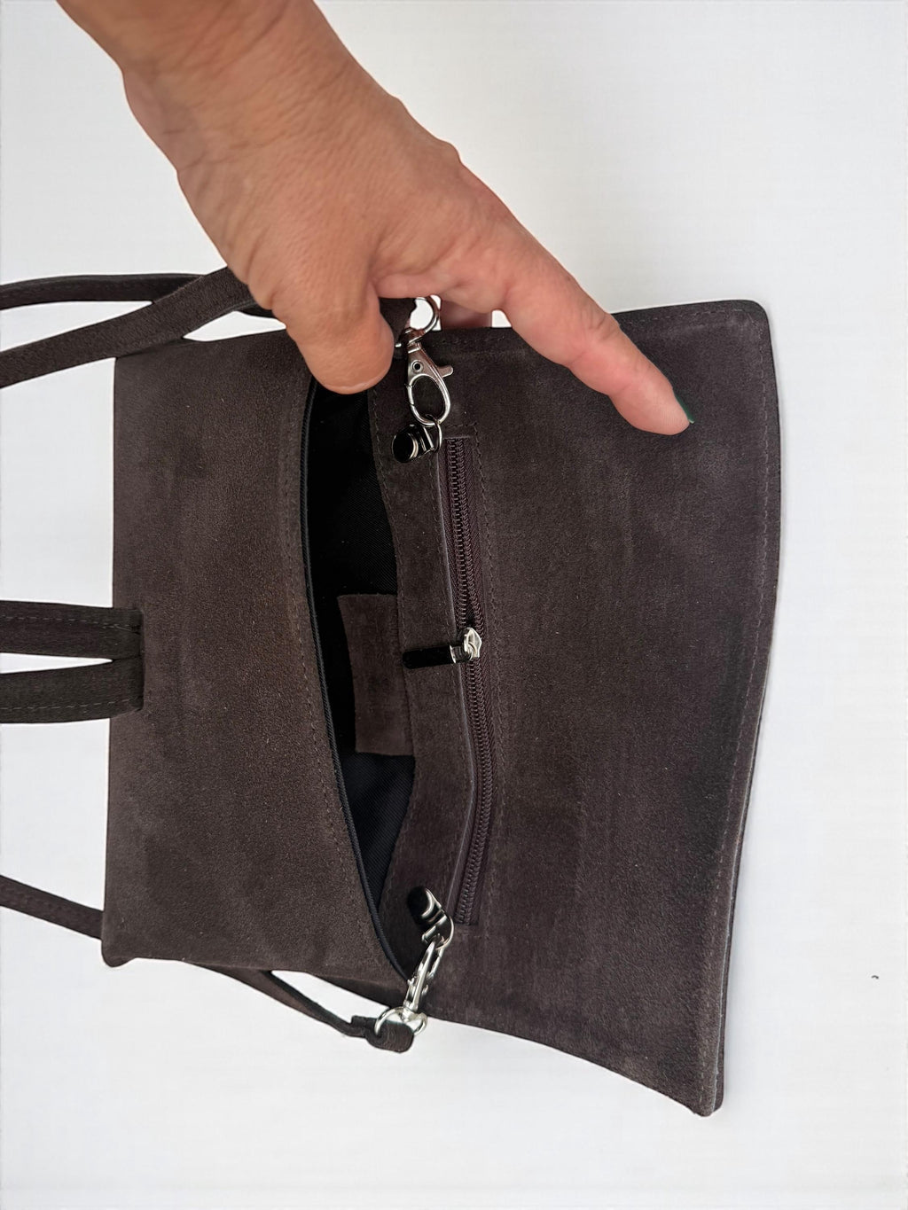 Suede dark Brown Looped Top handle Handbag