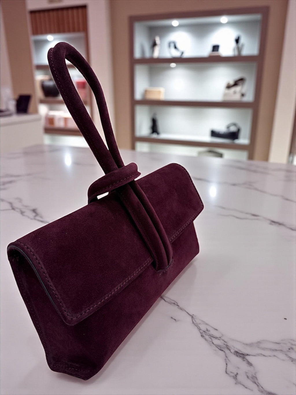 Suede dark Brown Looped Top handle Handbag