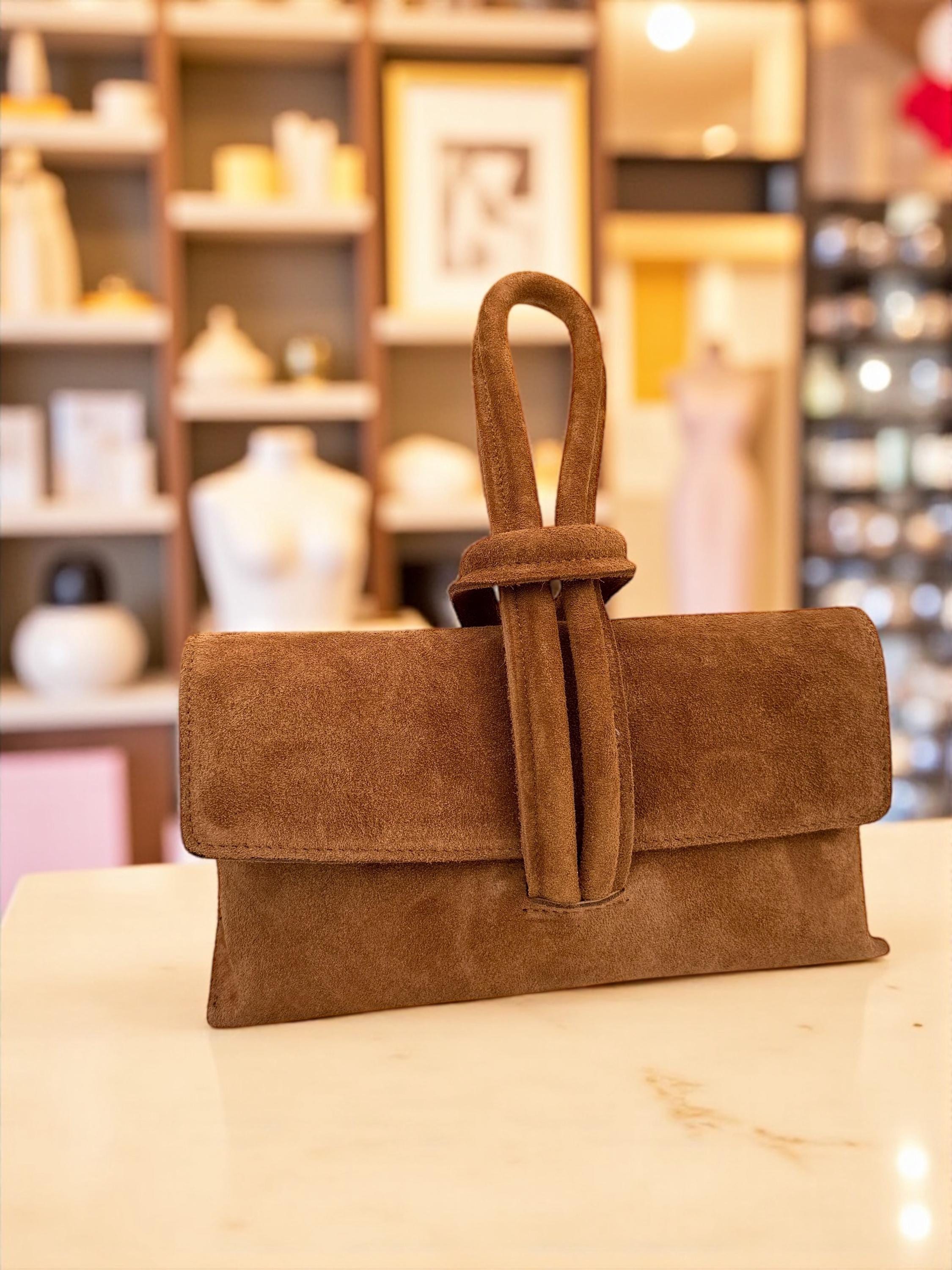 Burgundy Sculptural Suede Handbag