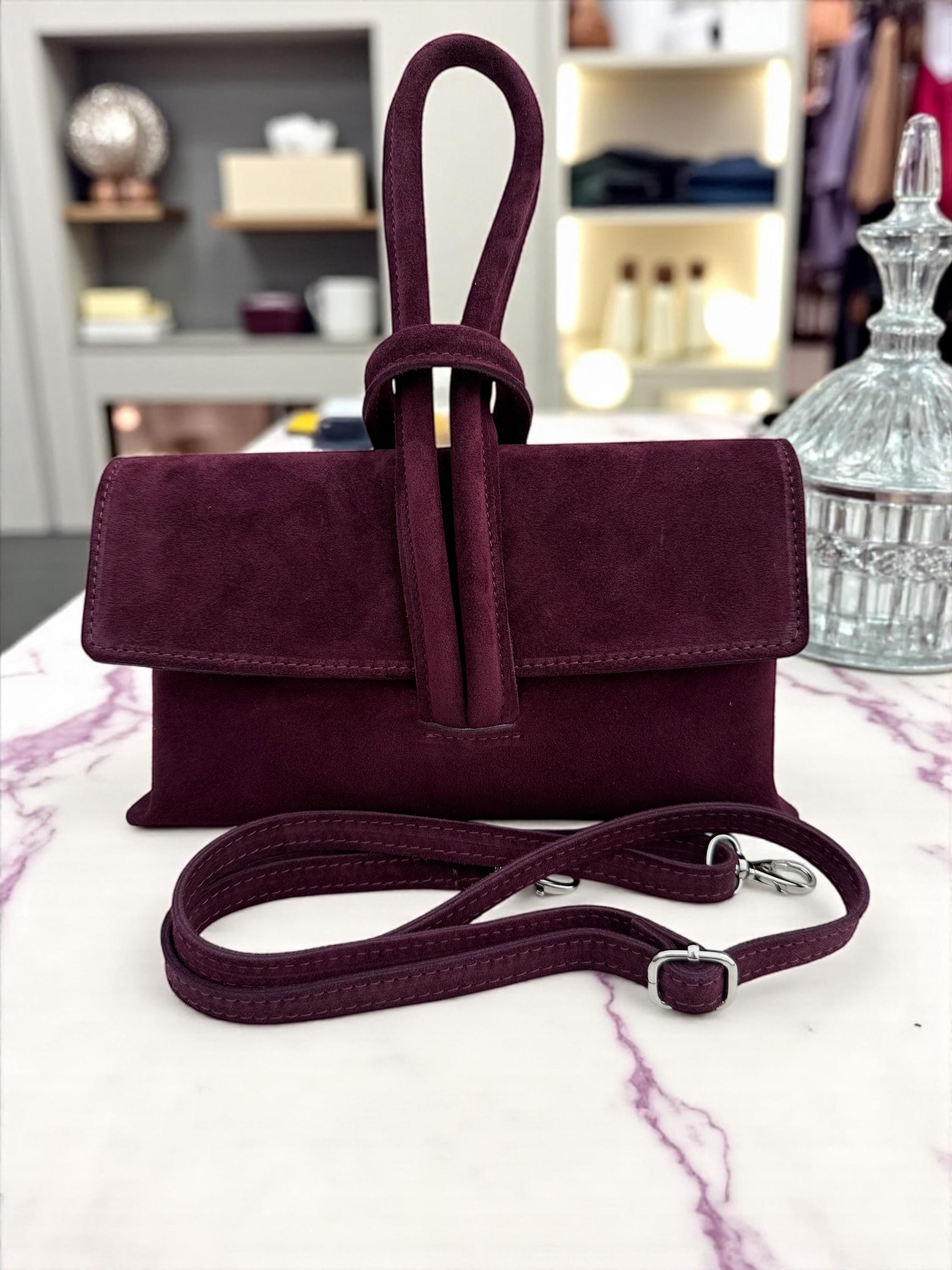 Suede dark Brown Looped Top handle Handbag