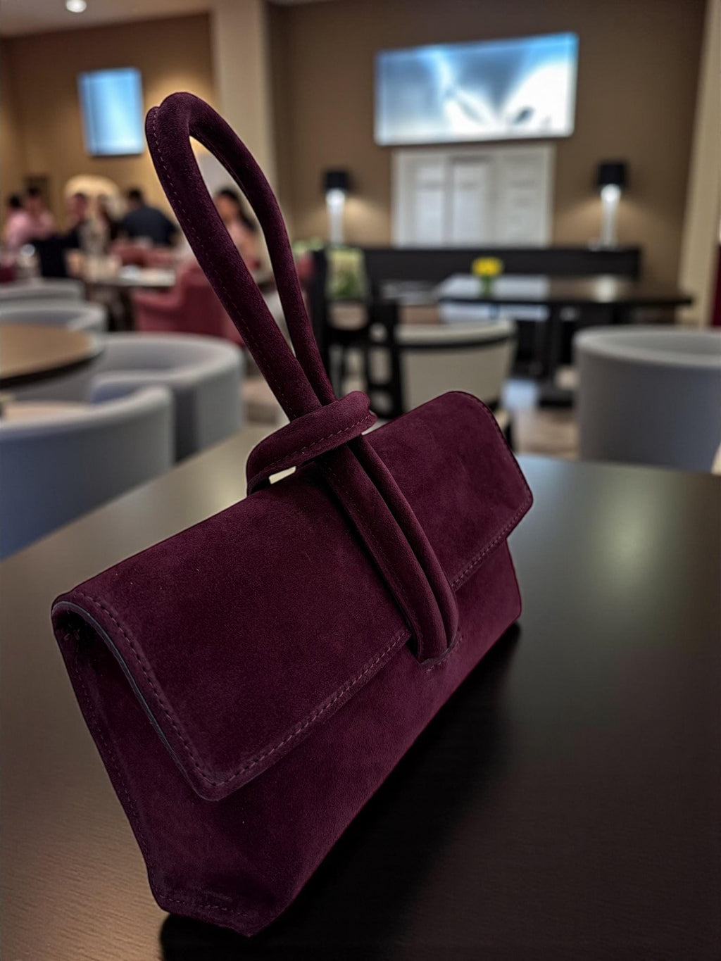 Suede dark Brown Looped Top handle Handbag