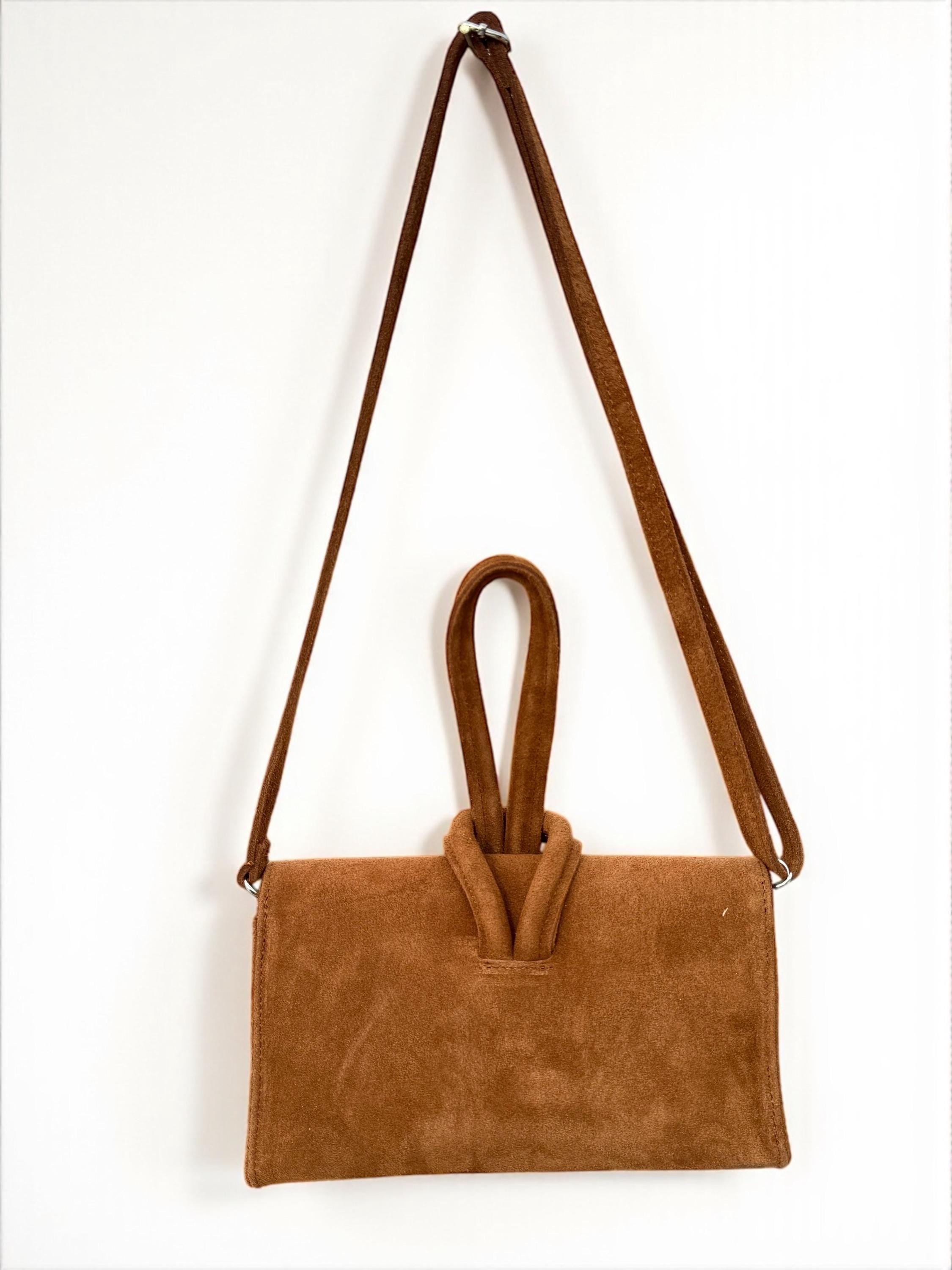 Suede dark Brown Looped Top handle Handbag