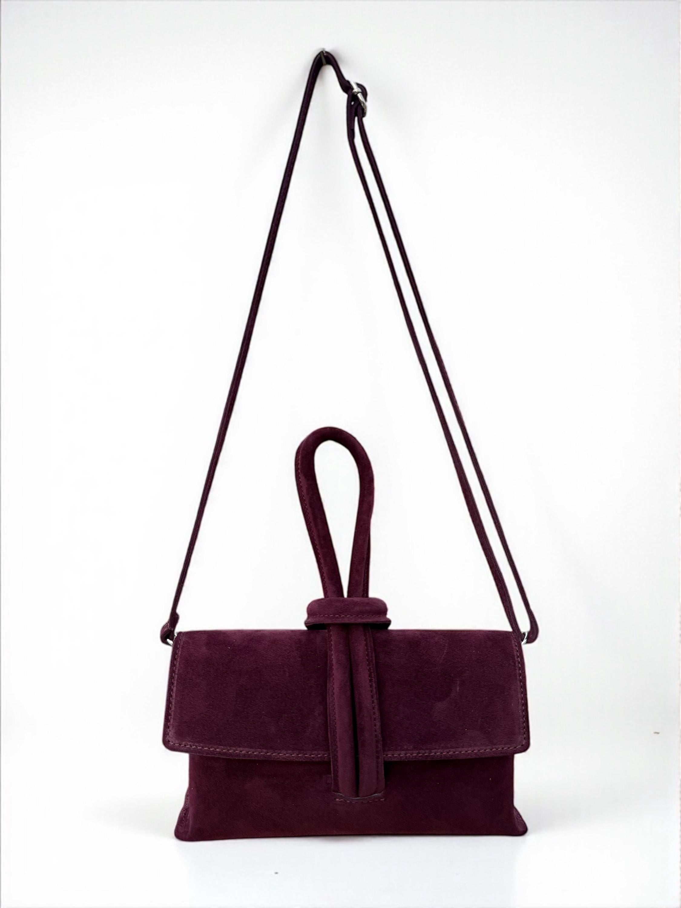 Suede dark Brown Looped Top handle Handbag