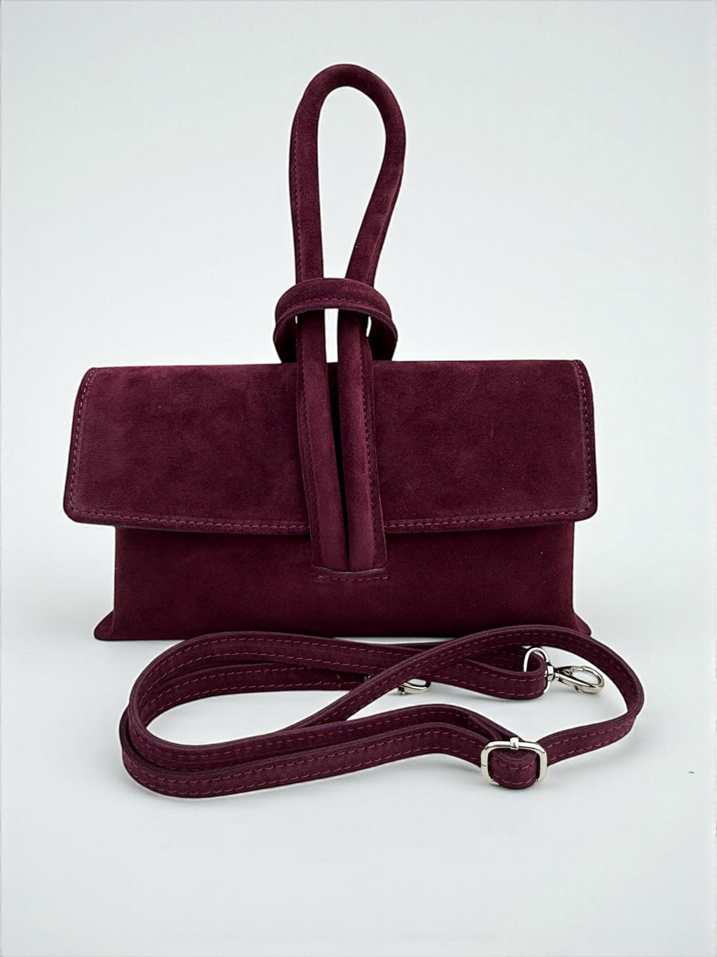 Suede dark Brown Looped Top handle Handbag