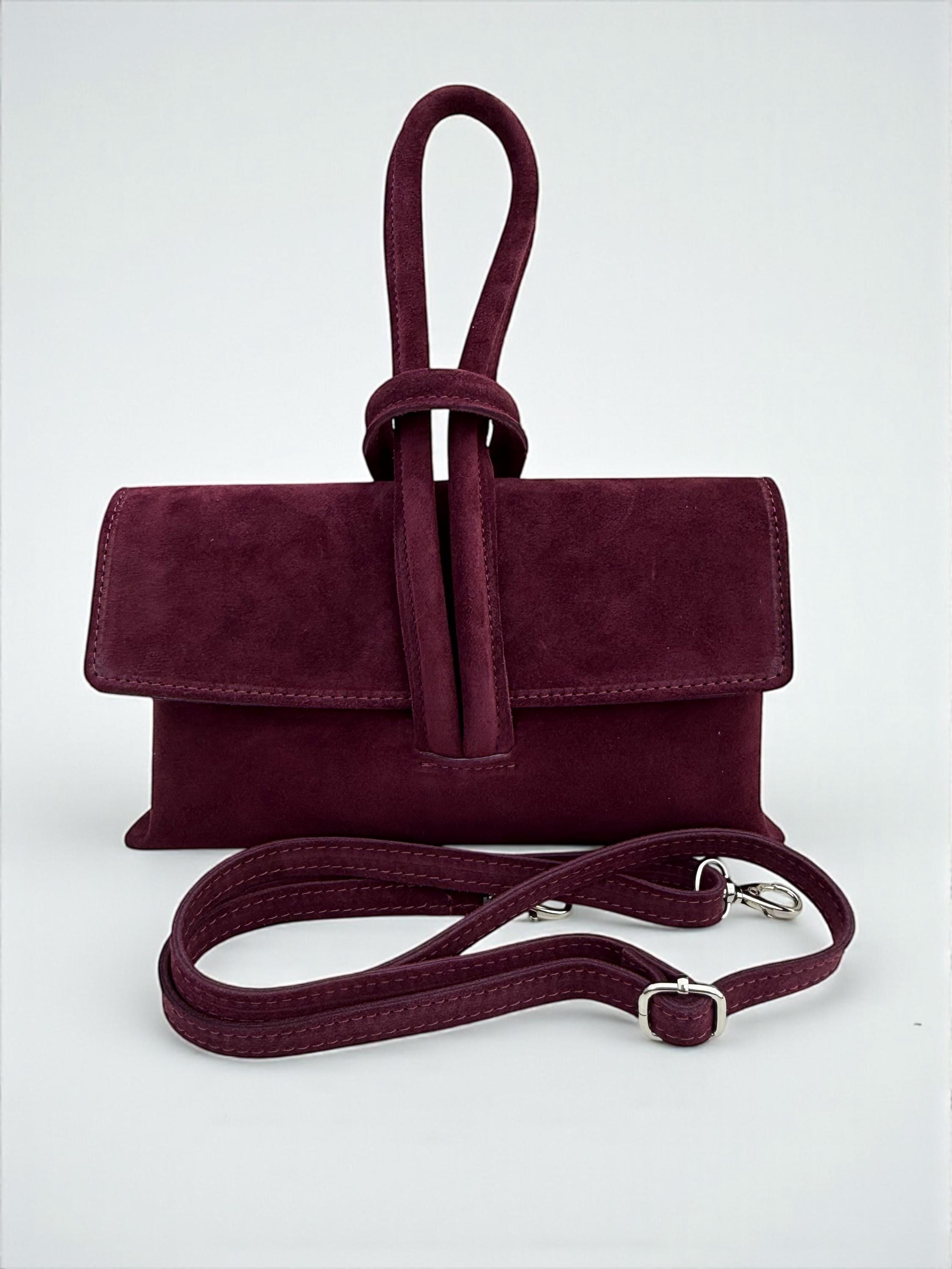 Suede dark Brown Looped Top handle Handbag