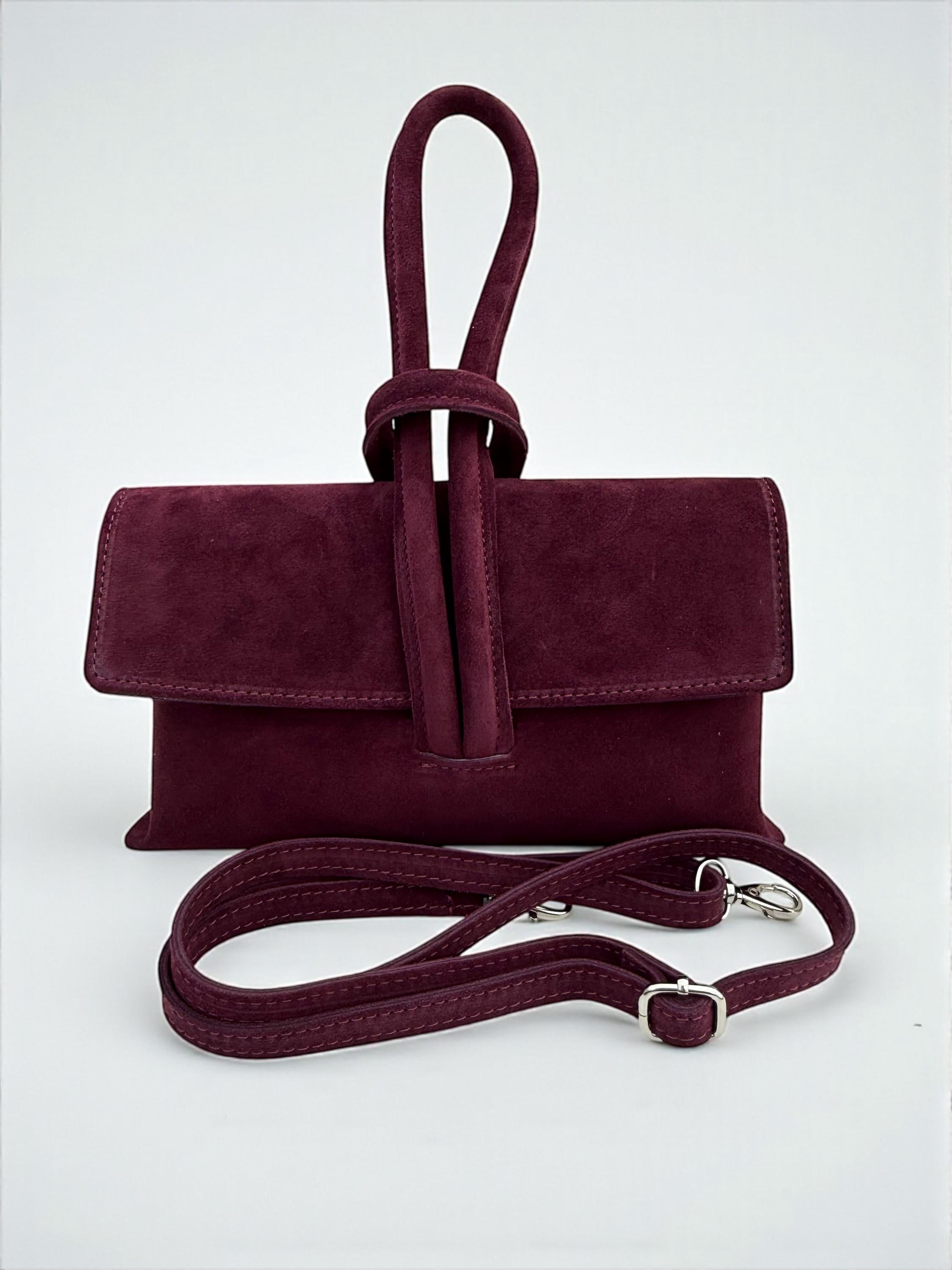 Burgundy Sculptural Suede Handbag
