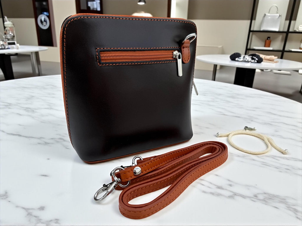 Coffee brown & camel  Italian Leather Structured crossbody Bag