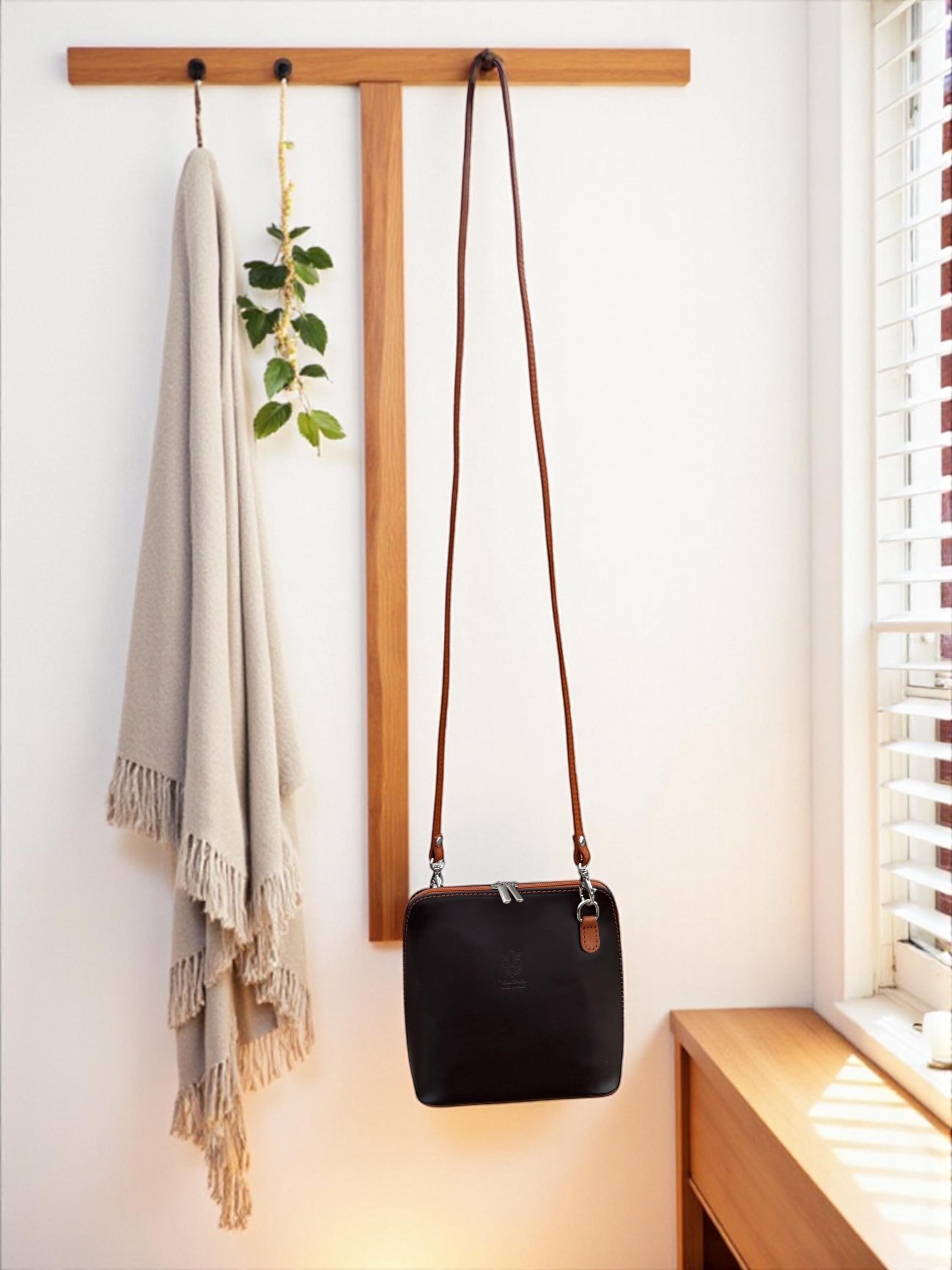 Coffee brown & camel  Italian Leather Structured crossbody Bag
