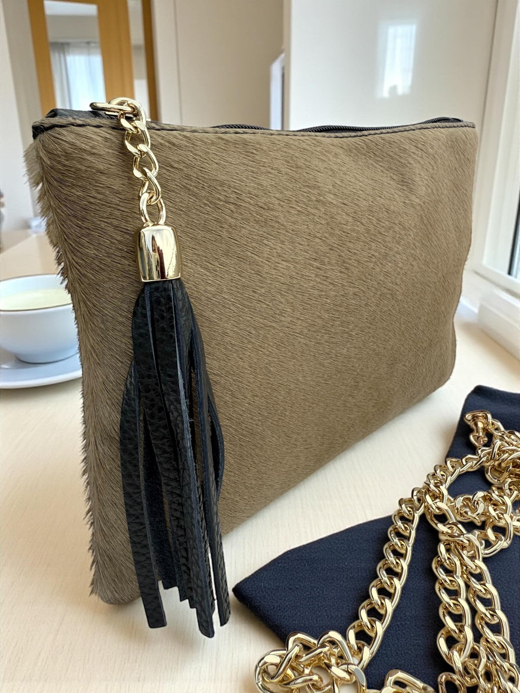 Pony Hair Genuine Leather Toupe Clutch