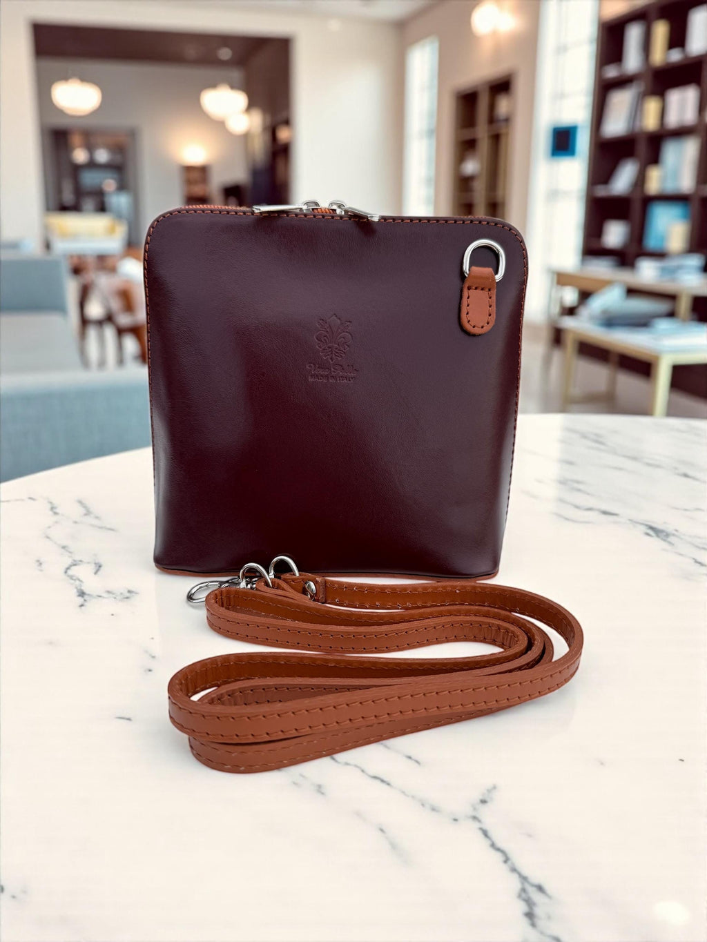 Burgundy & camel  Structured Mini Bag