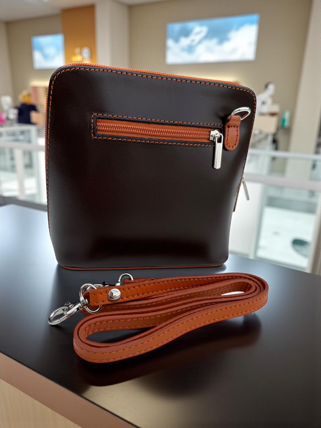 Coffee brown & camel  Italian Leather Structured crossbody Bag
