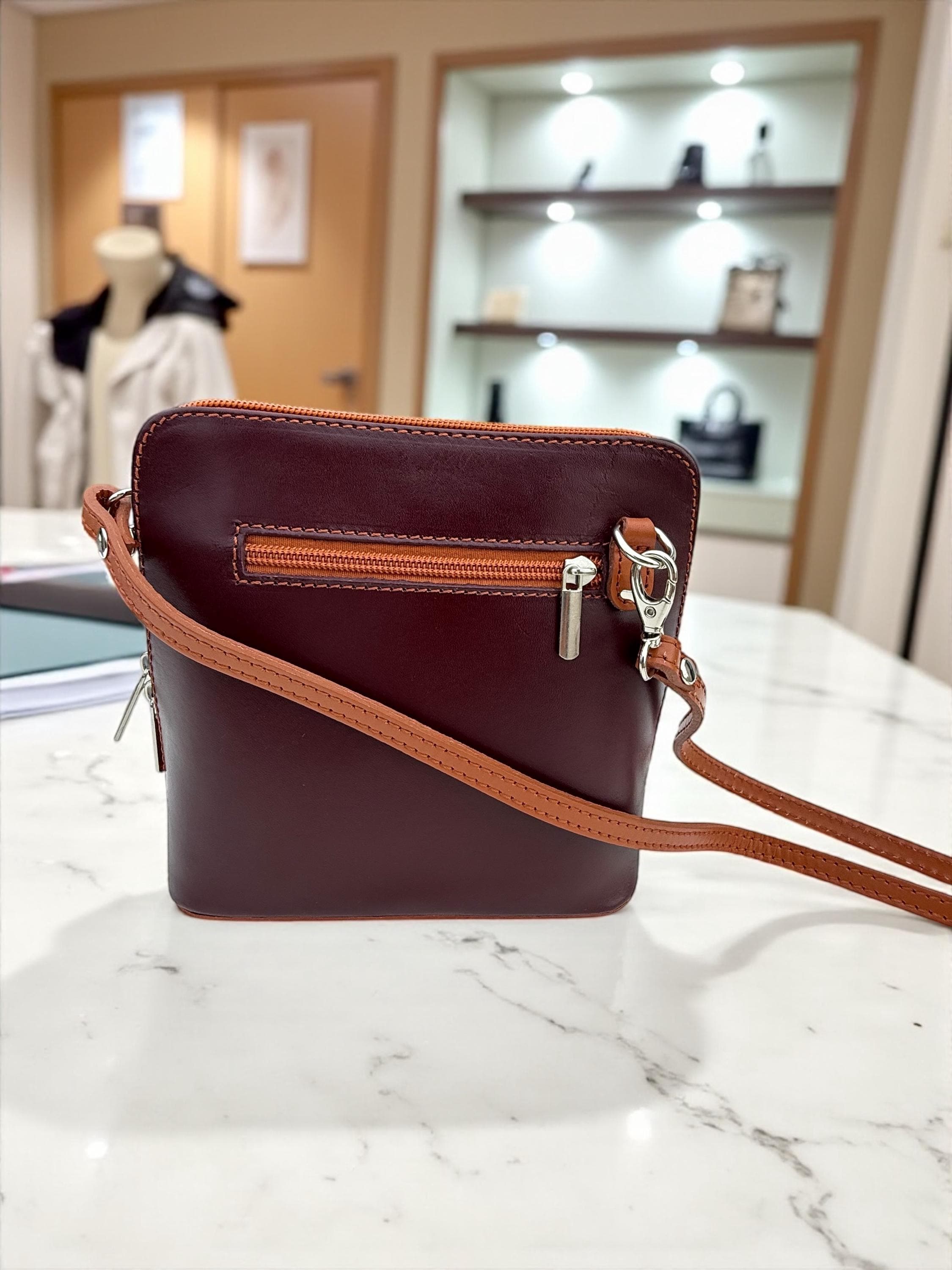Burgundy & camel  Structured Mini Bag