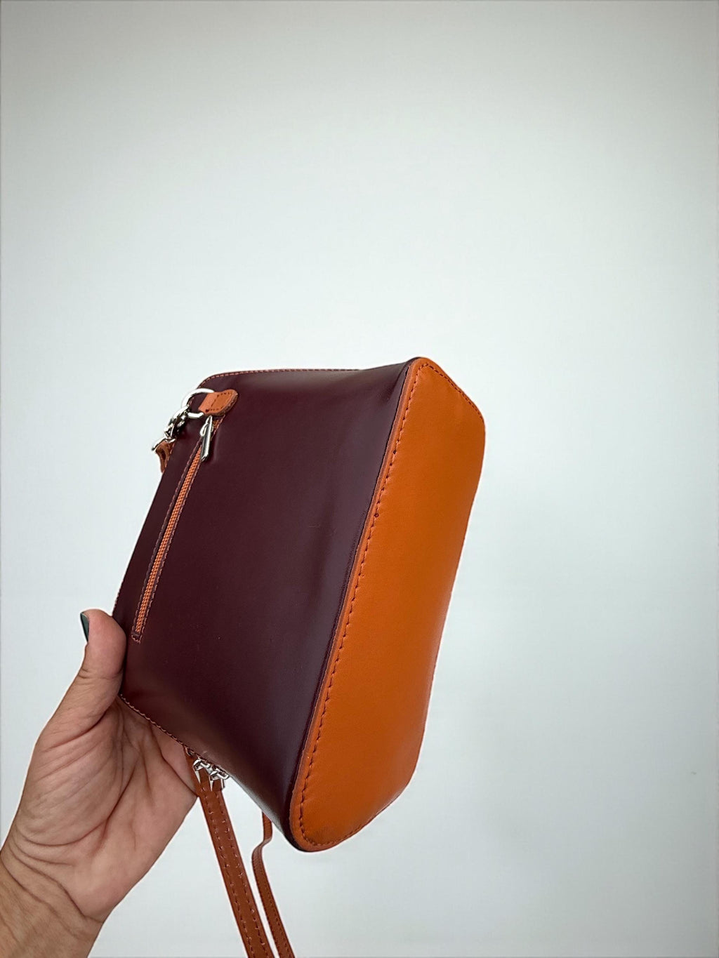 Burgundy & camel  Structured Mini Bag