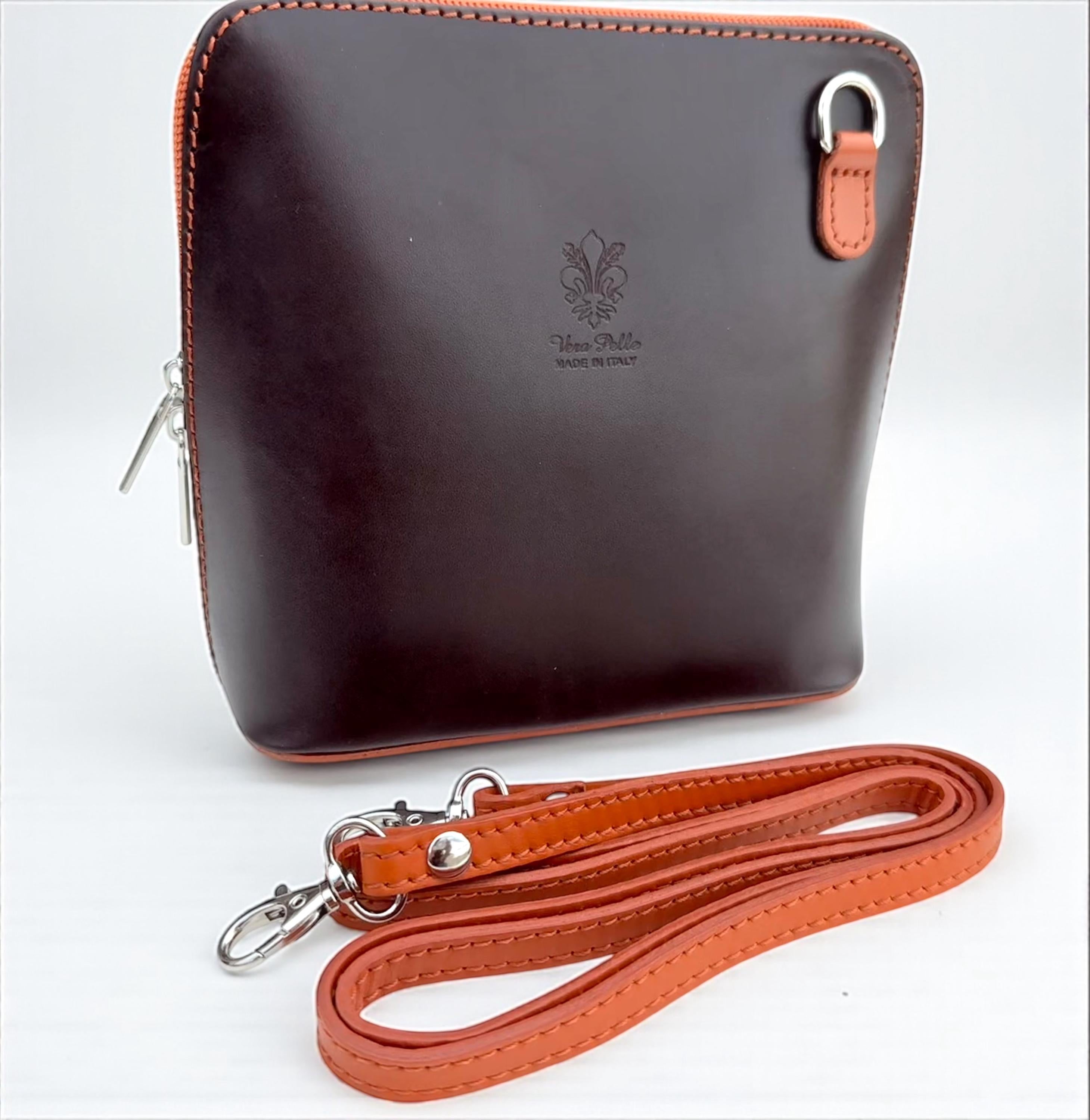 Coffee brown & camel  Italian Leather Structured crossbody Bag