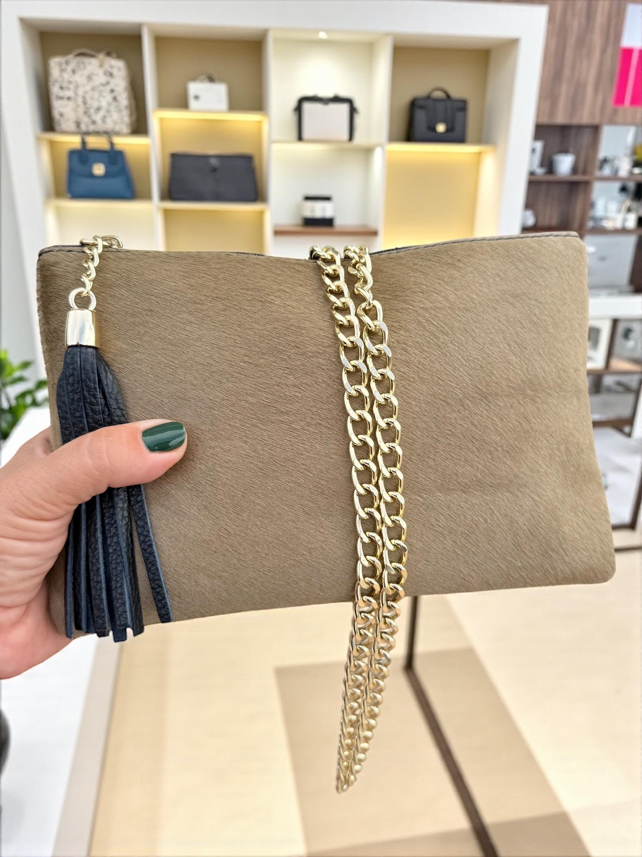 Pony Hair Genuine Leather Toupe Clutch