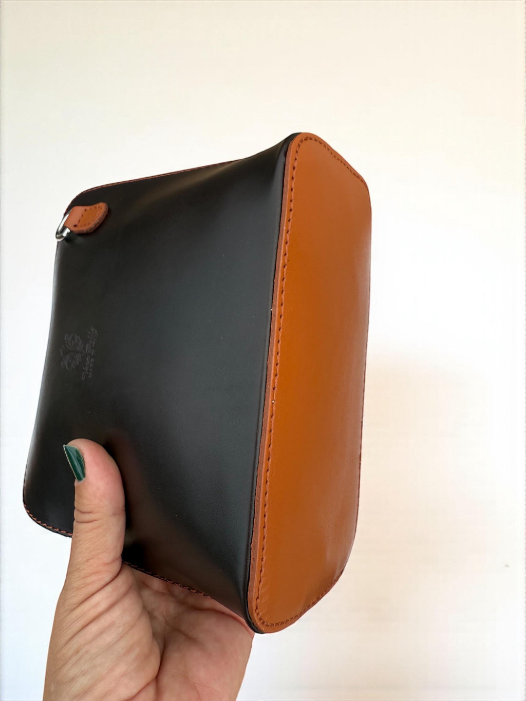 Coffee brown & camel  Italian Leather Structured crossbody Bag