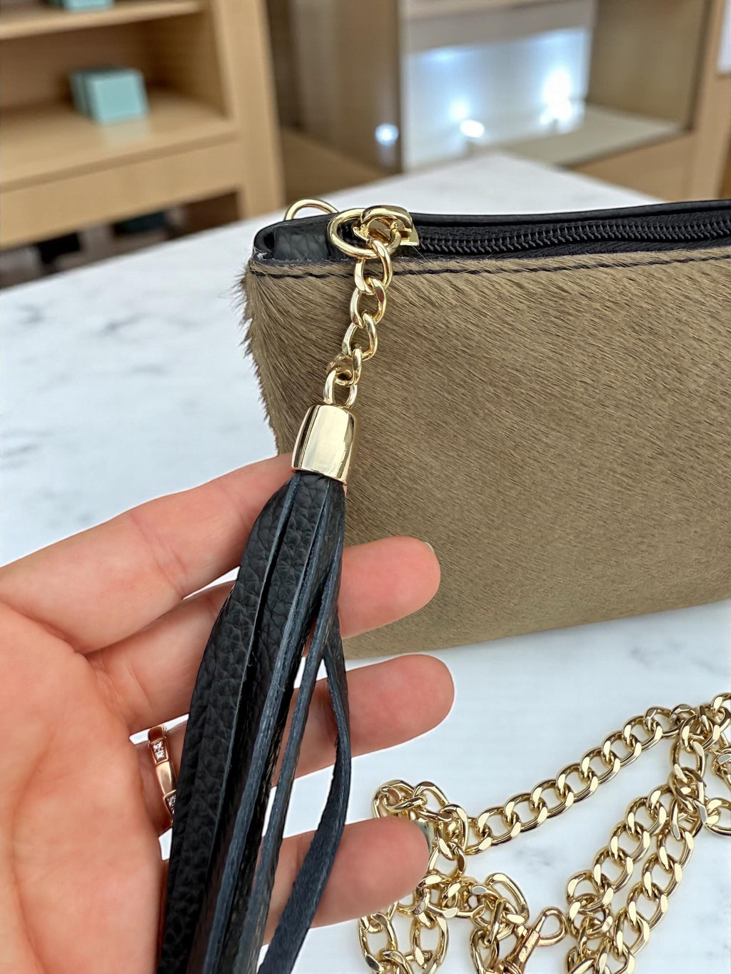 Pony Hair Genuine Leather Toupe Clutch