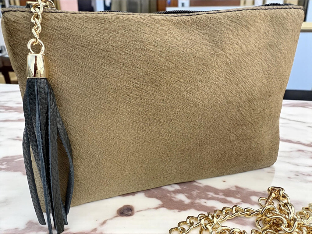 Pony Hair Genuine Leather Toupe Clutch