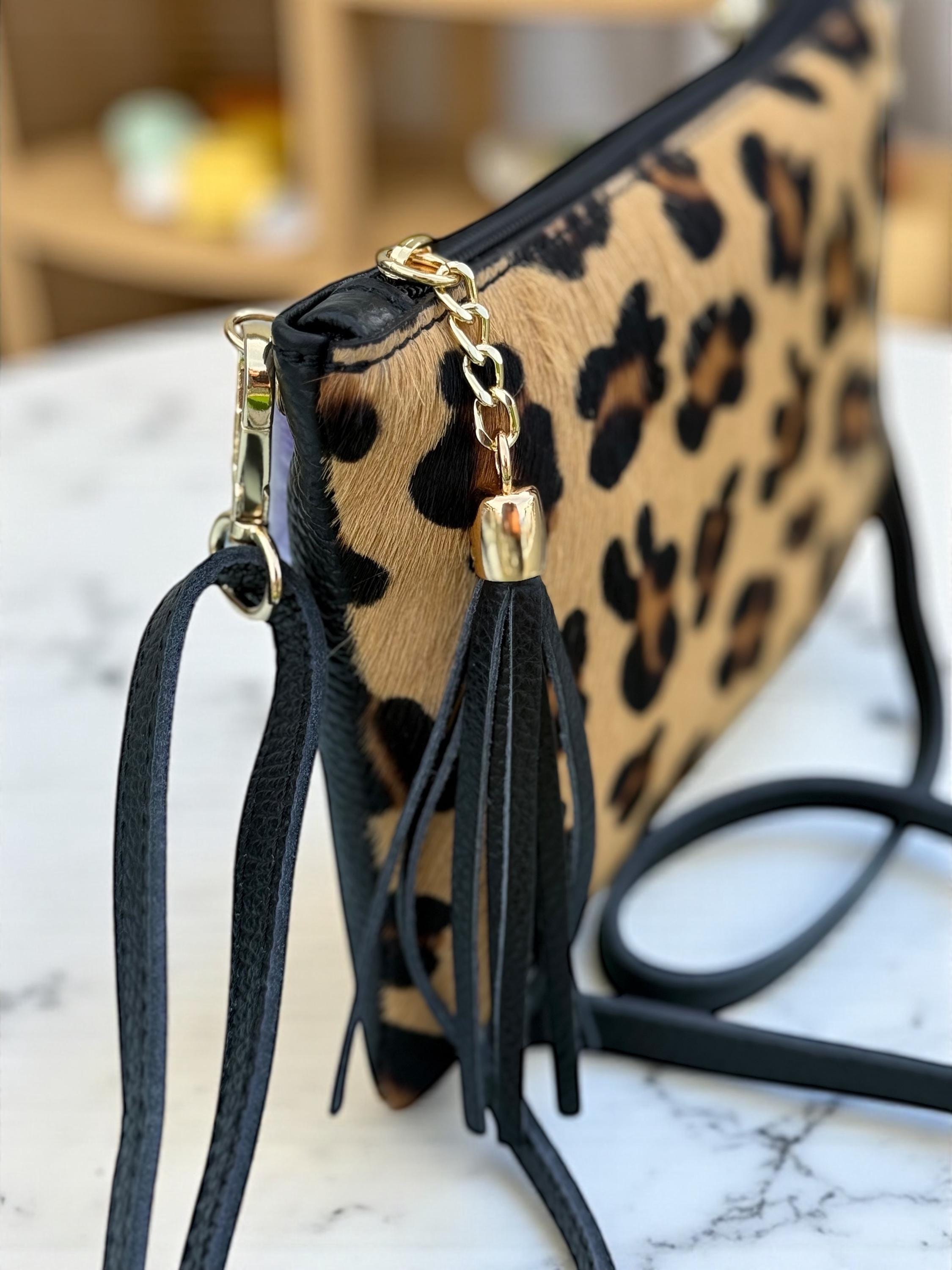 Leopard print Pony Hair Gebuine Leather clutch with tassel