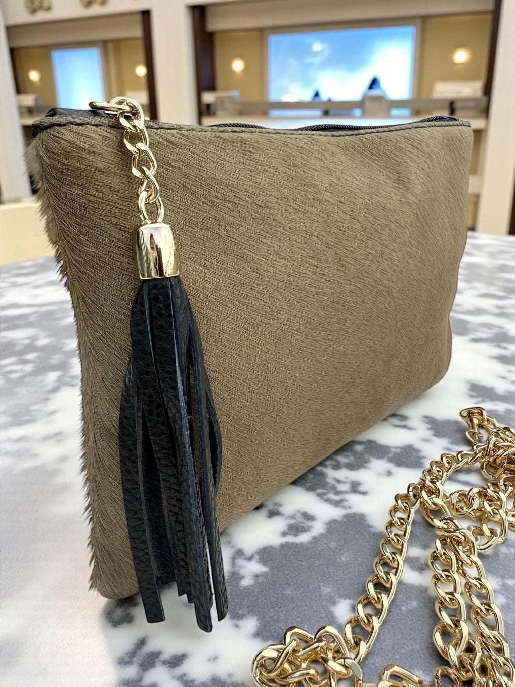 Pony Hair Genuine Leather Toupe Clutch