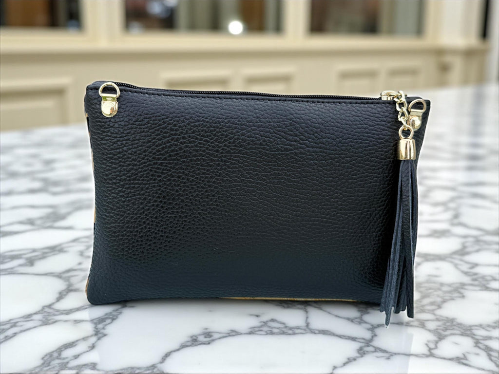 Leopard print Pony Hair Gebuine Leather clutch with tassel