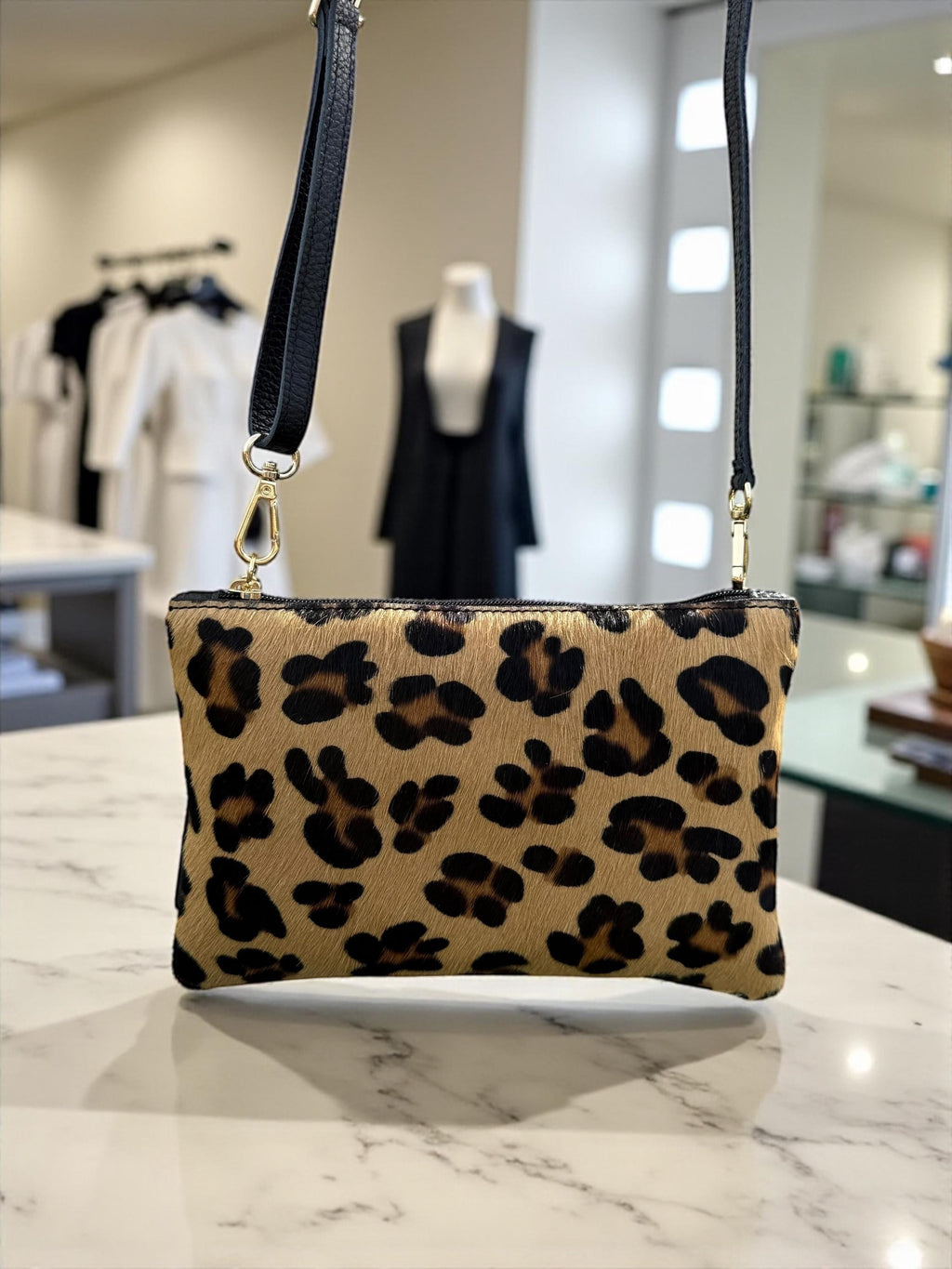 Leopard print Pony Hair Gebuine Leather clutch with tassel