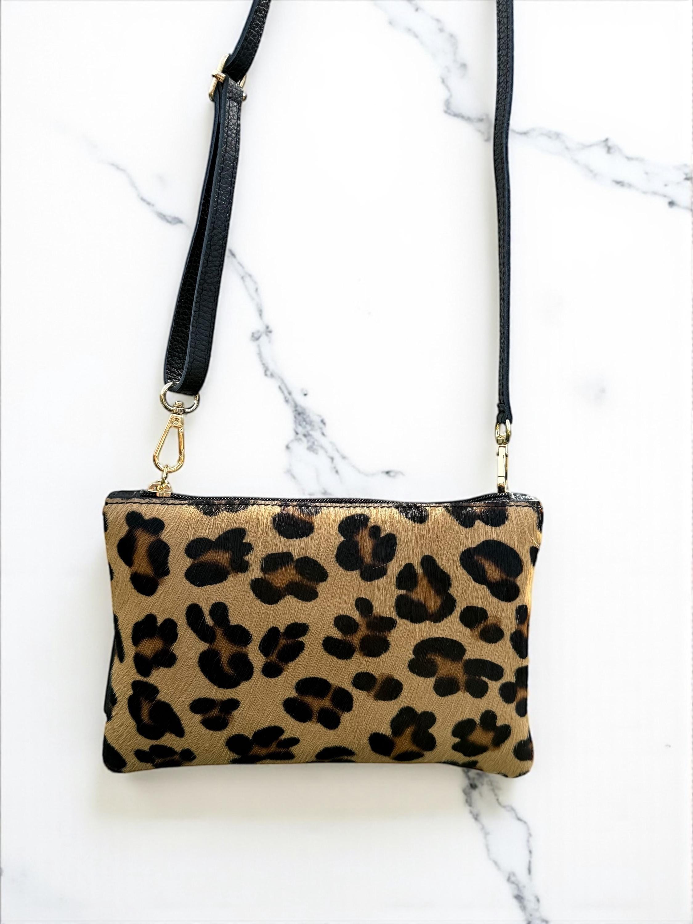 Leopard print Pony Hair Gebuine Leather clutch with tassel