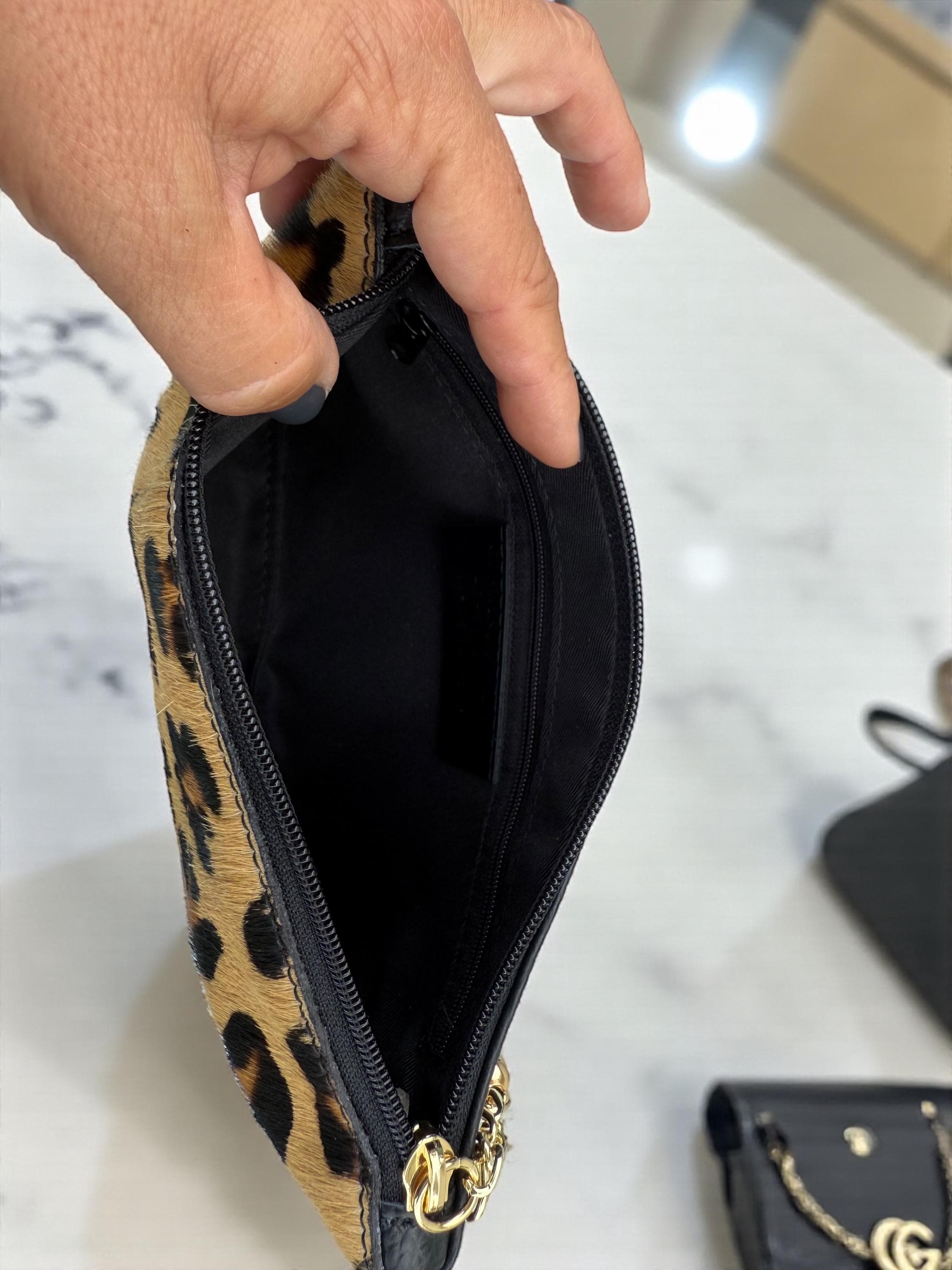 Leopard print Pony Hair Gebuine Leather clutch with tassel