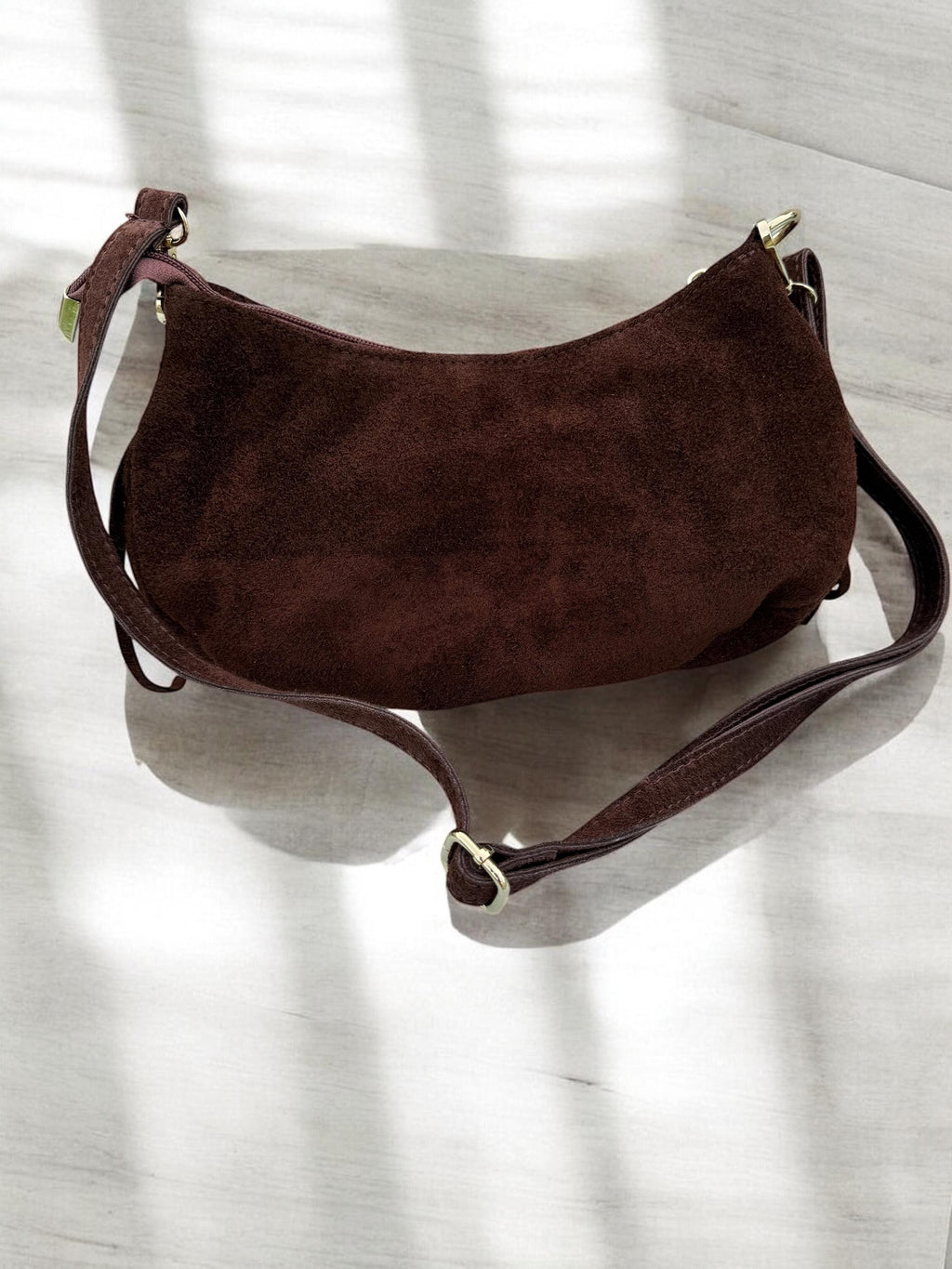 Chocolate Italian Suede leather Fringe Bag with Gold Studs