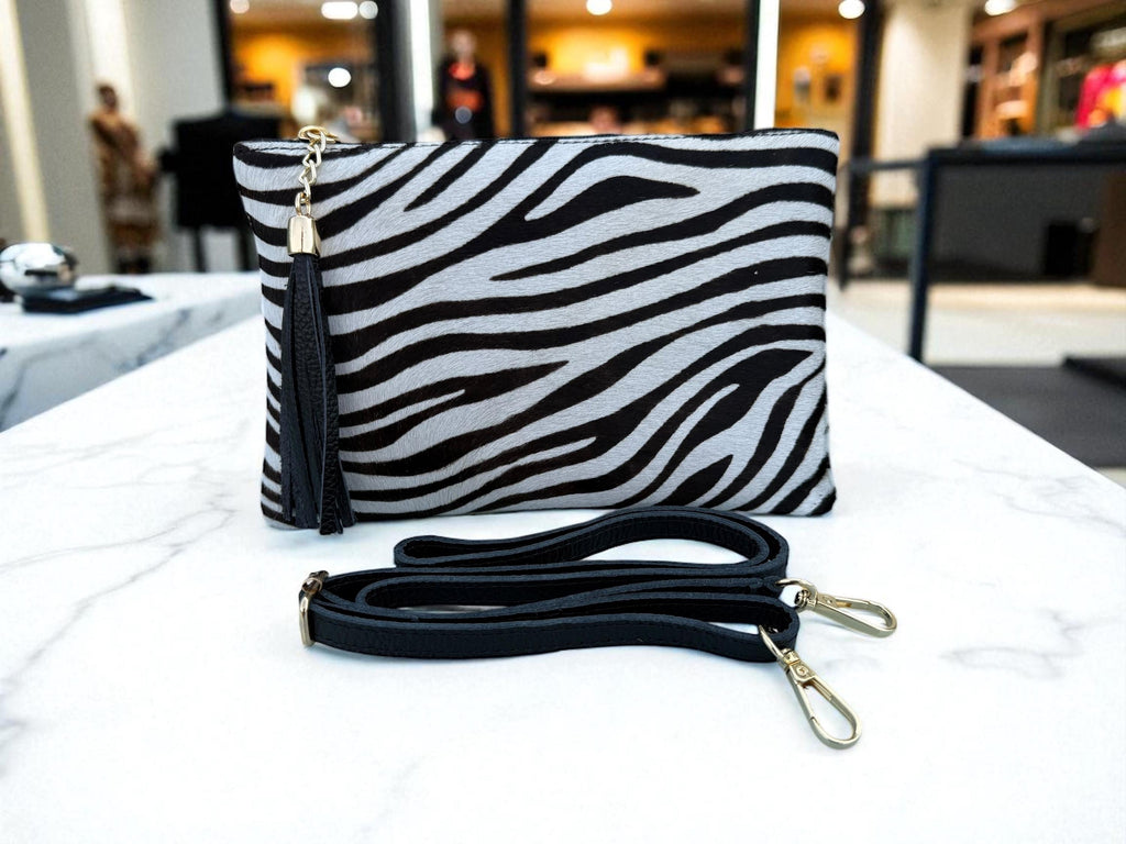 Zebra Print and Tassel clutch