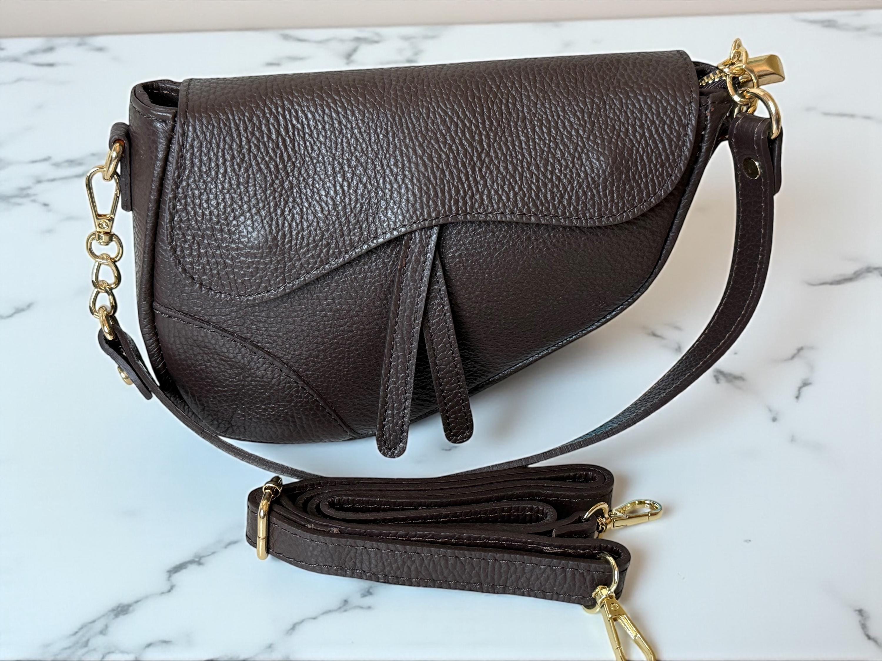 Asymmetric pebbled Leather Saddle Flap Bag