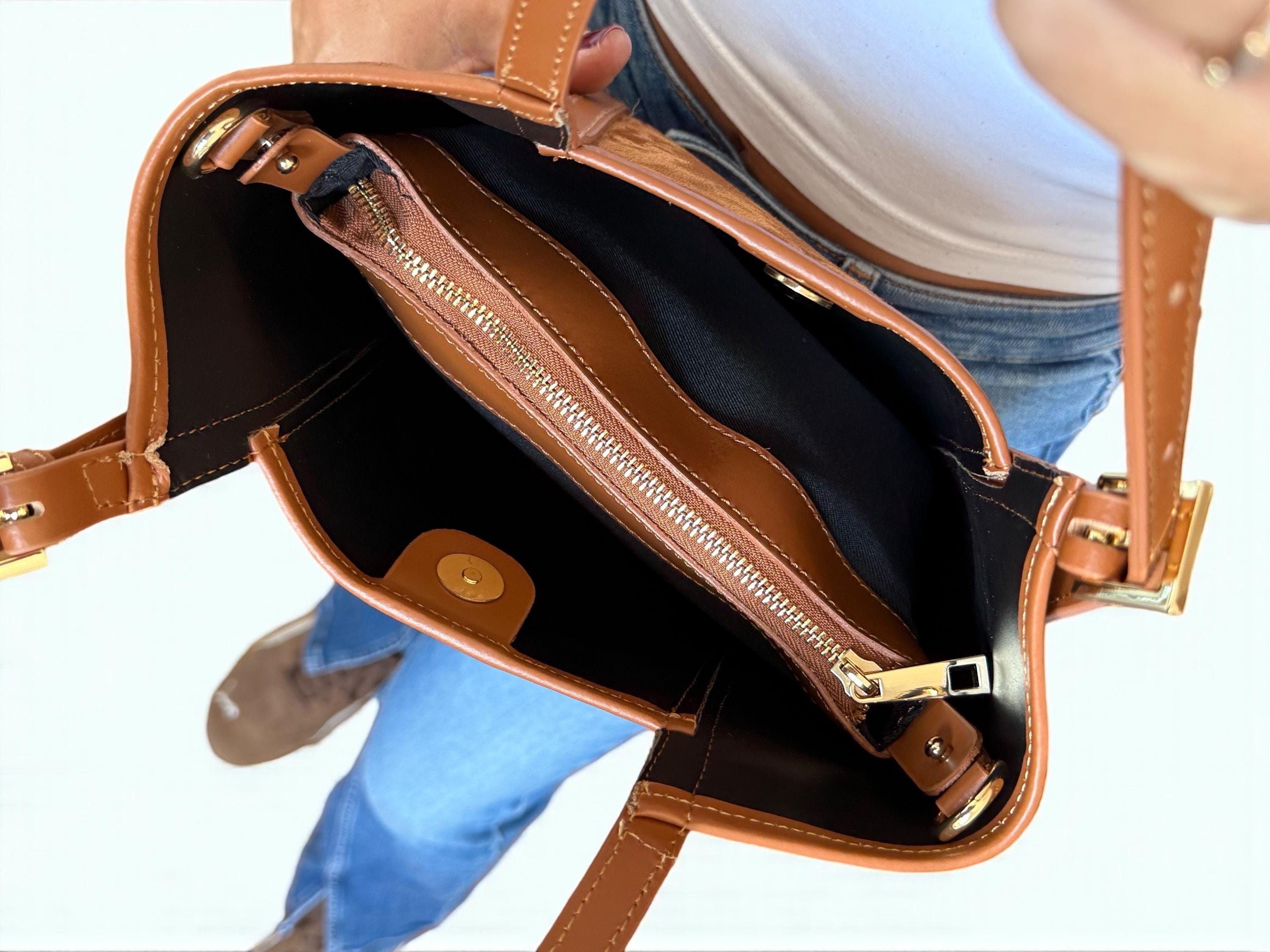 Camel Brown Italian Suede & Leather Trapezoid Tote