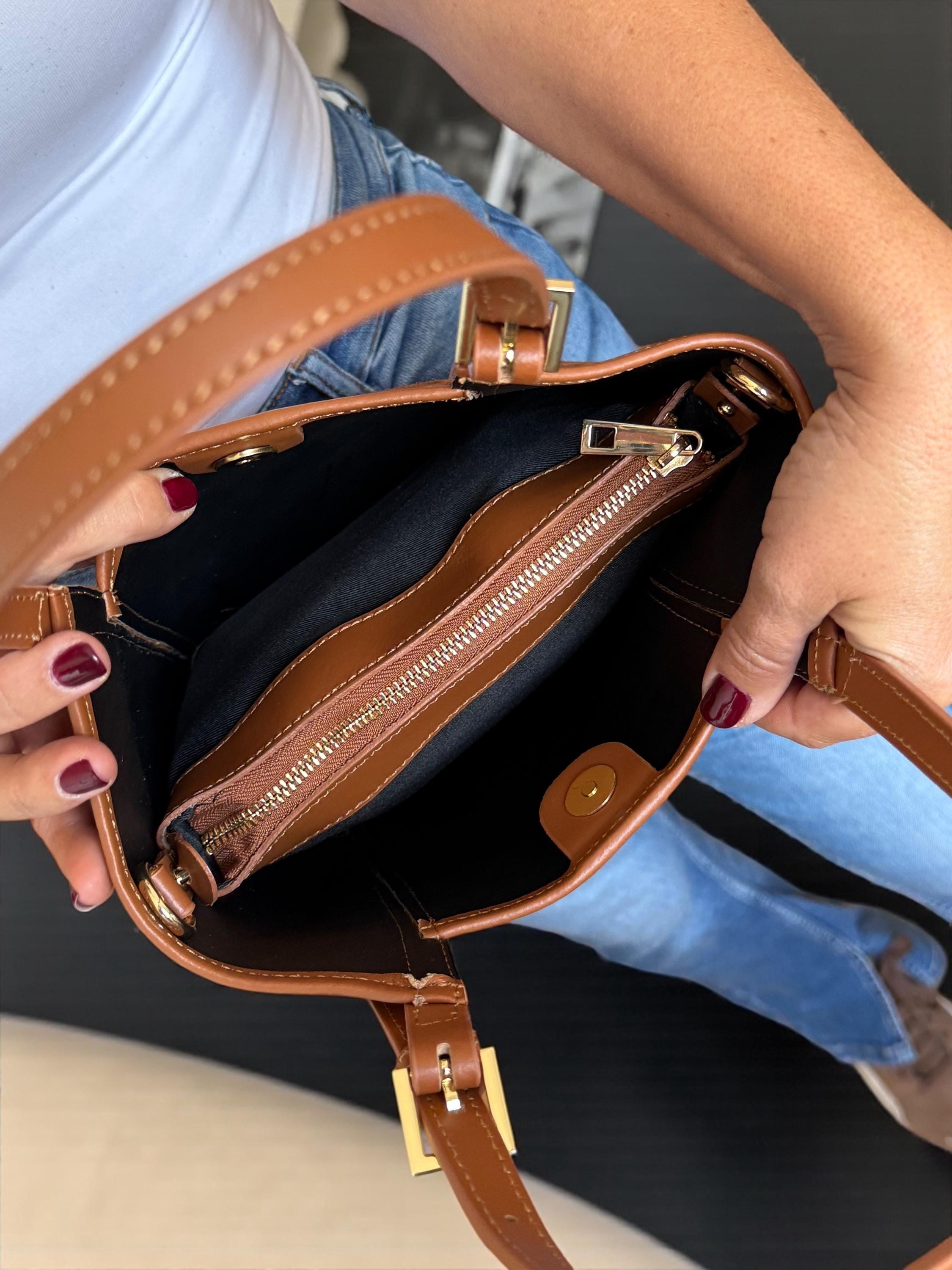 Camel Brown Italian Suede & Leather Trapezoid Tote