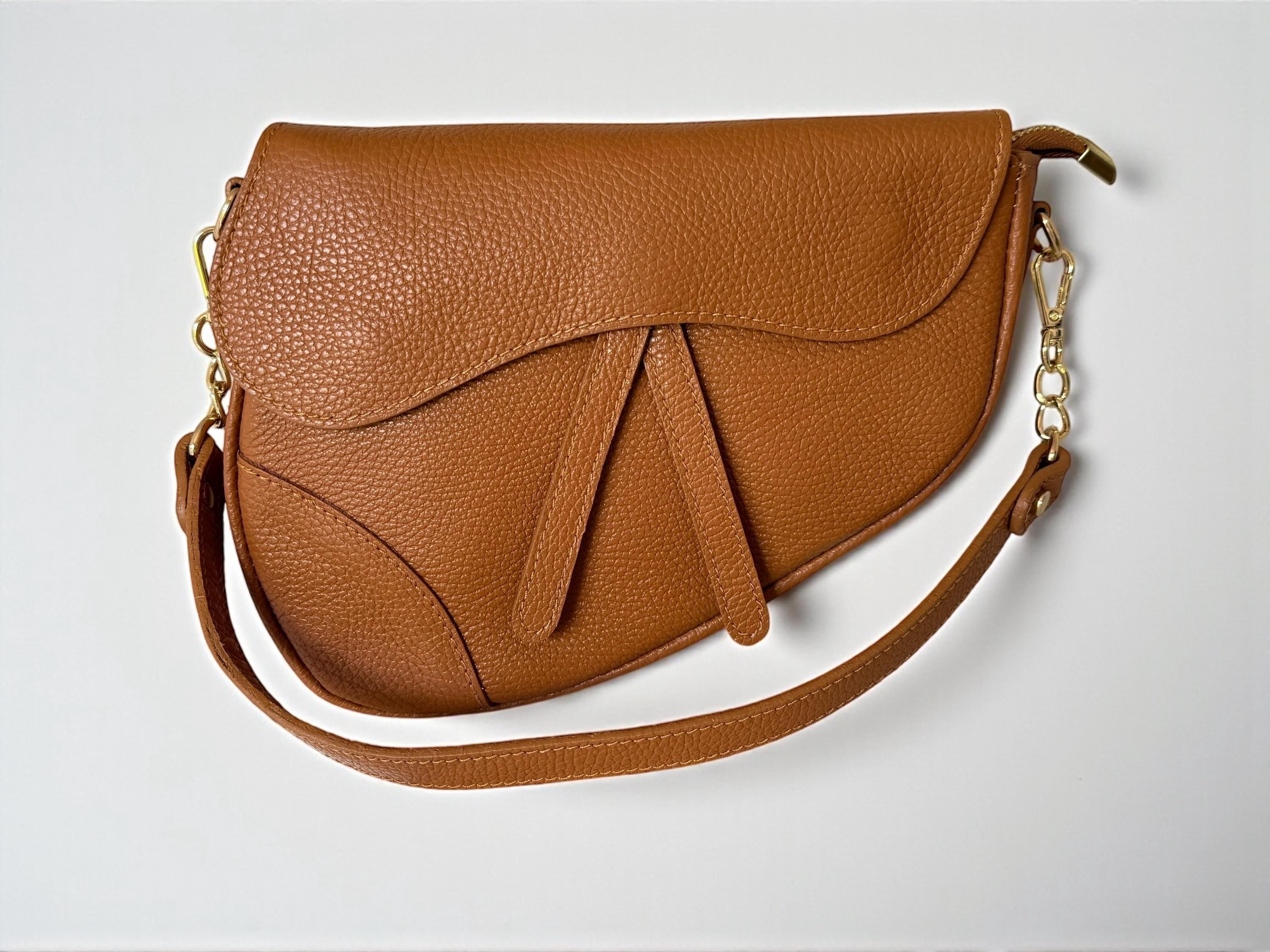 Asymmetric pebbled Leather Saddle Flap  Bag